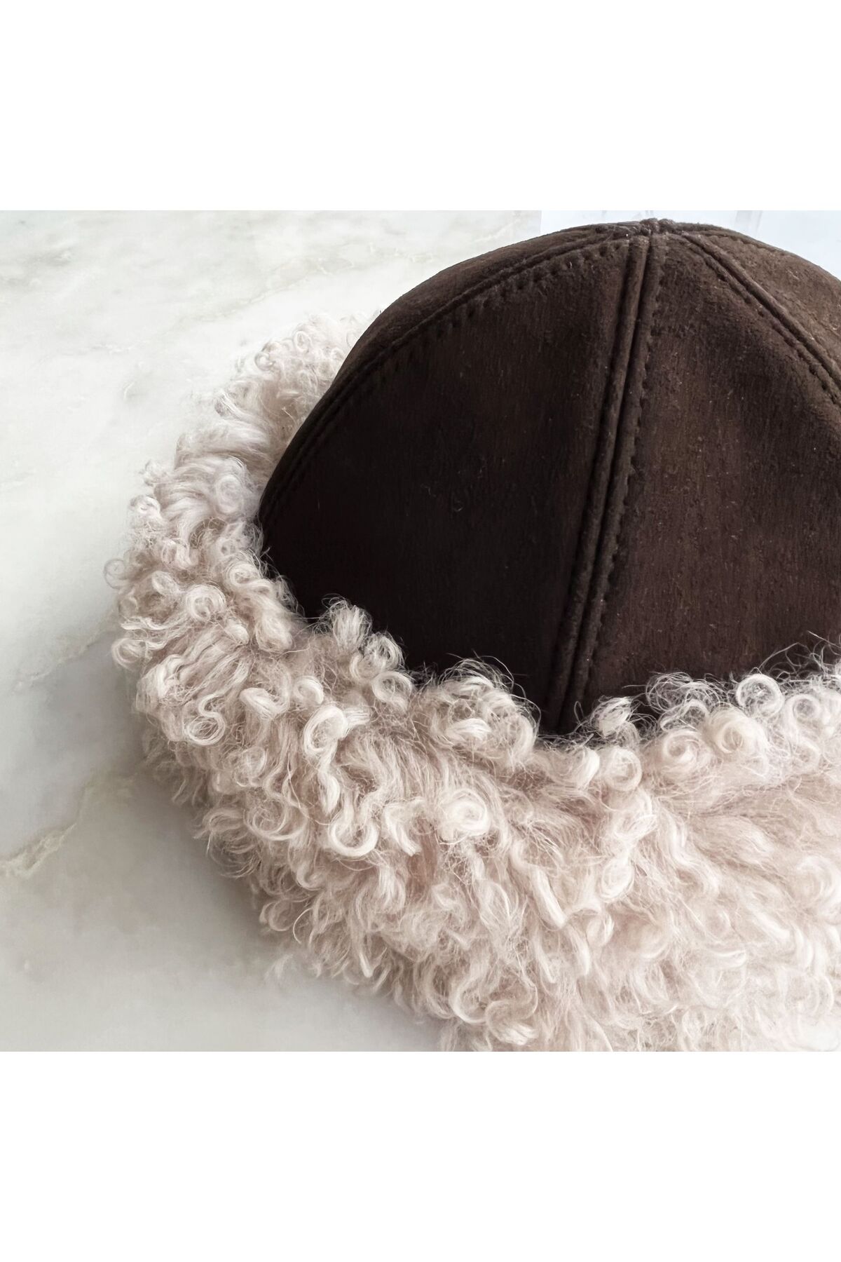 Shark-Anatolia Handmade 100% Wool Curly Cream Fur Women's Real Leather Hat 8