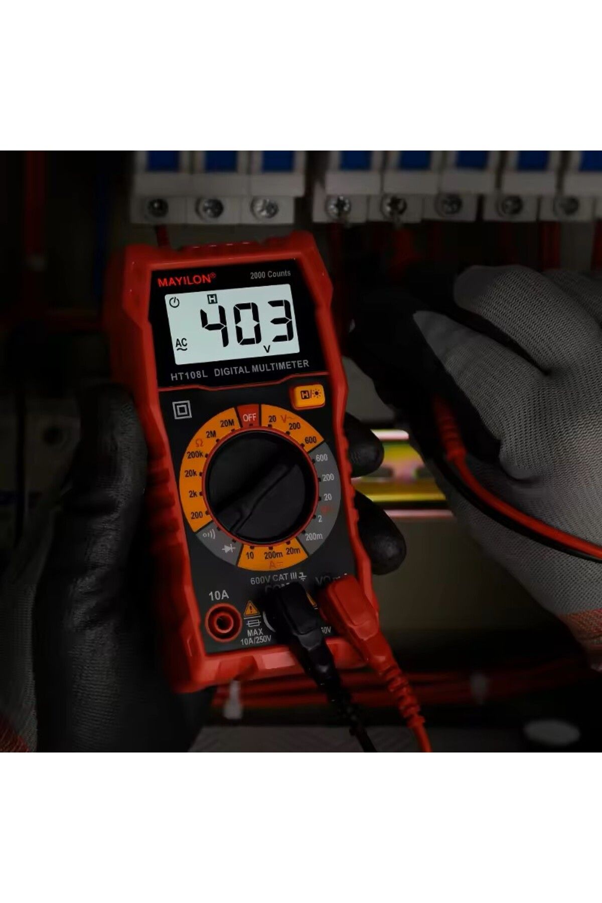 Mayilon-Ht108l مقياس رقمي احترافي متعدد مع نطاق تلقائي لإضاءة الشاشة 600 فولت 10 أمبير تيار متردد تيار مستمر 3