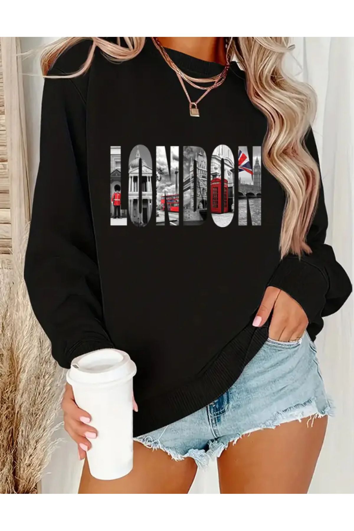 Marco Fresco Unisex LONDON Baskılı Sweatshirt