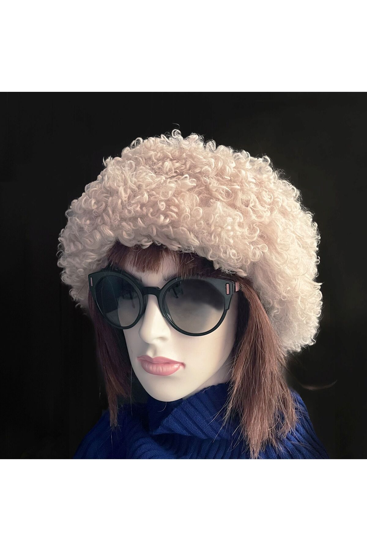 Shark-Anatolia Handmade 100% Wool Curly Cream Fur Women's Real Leather Hat 1