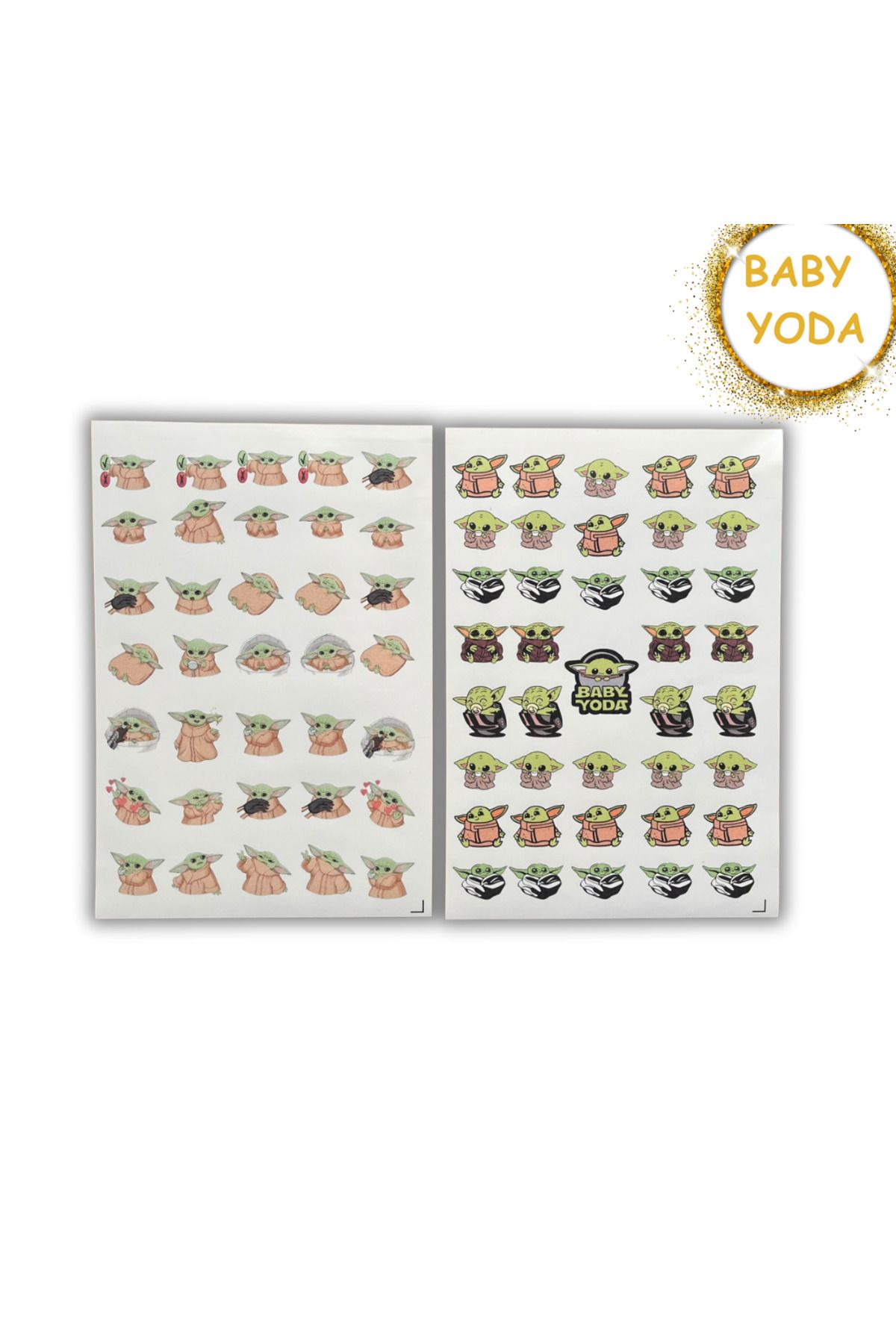 birikiyedi Baby Yoda 2'Li Set Sticker Telefon Laptop Notebook Tablet Defter Matara Etiket