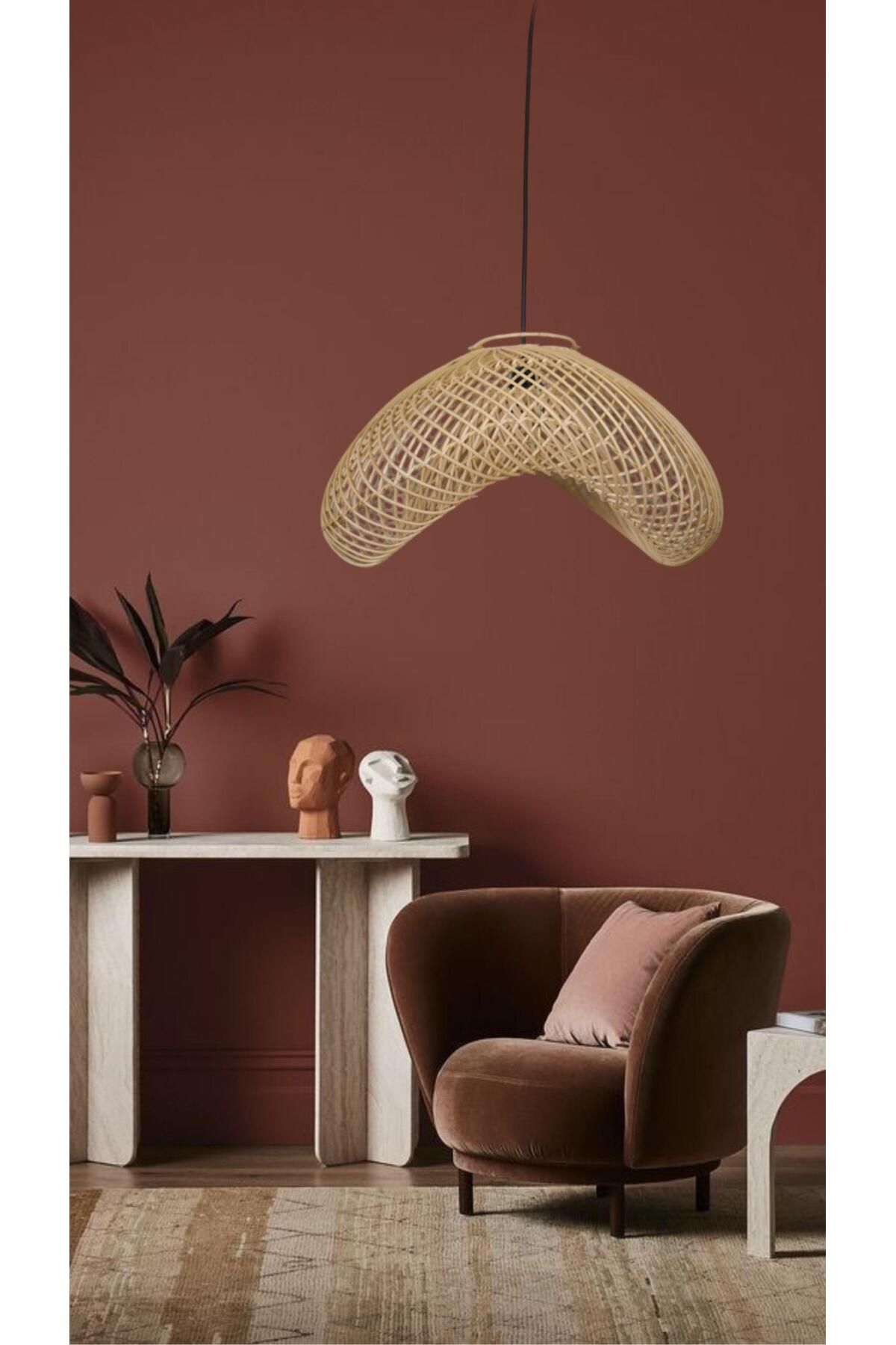 BOHEME LAMP PİA BAMBU SARKIT AVİZE LAMBA BOHEM İSKANDİNAV RATTAN MODERN AYDINLATMA 40 CM