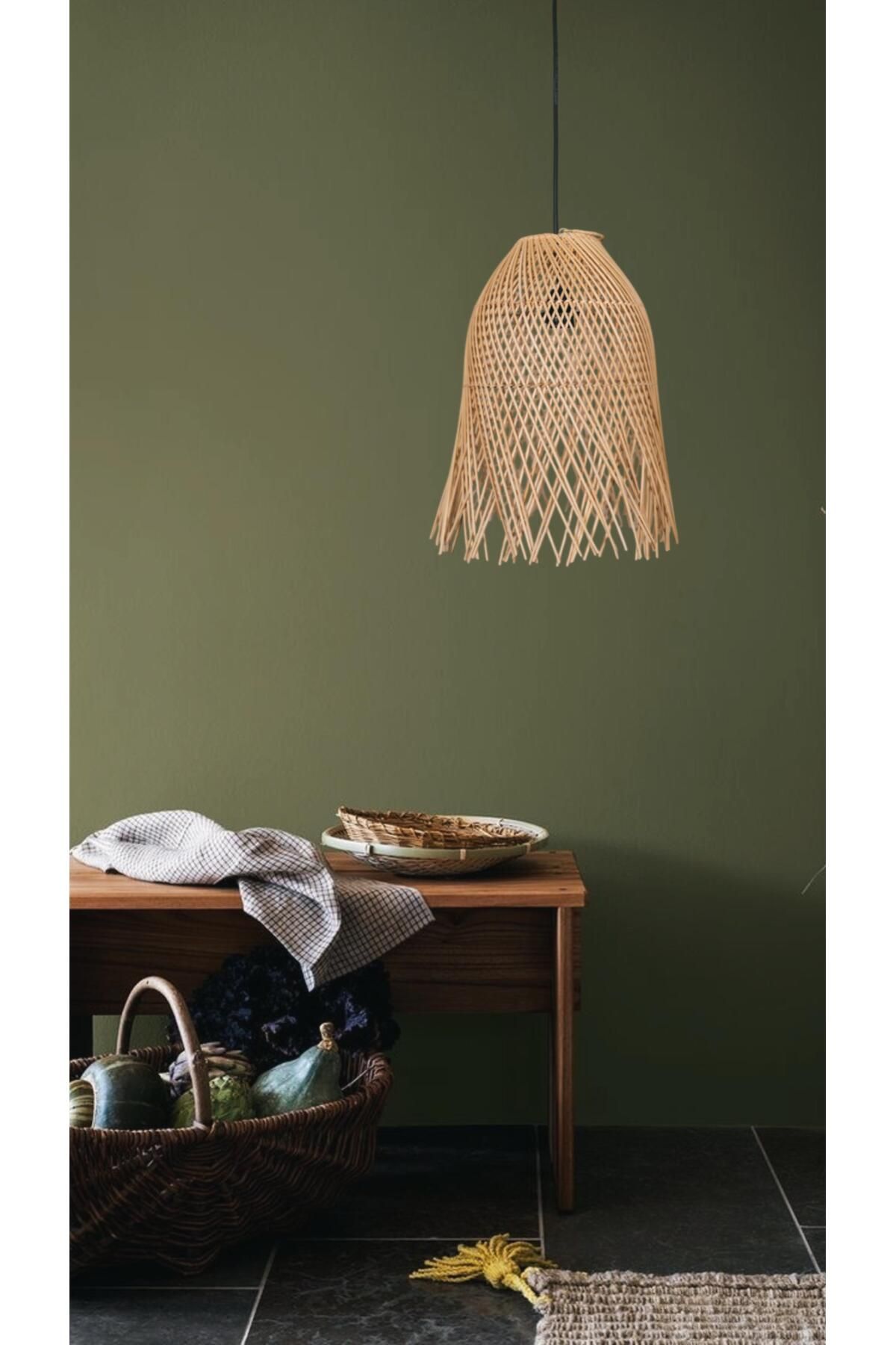 BOHEME LAMP AFRA DOĞAL RATTAN BAMBU SARKIT AVİZE LAMBA BOHEM - İSKANDİNAV - MODERN AYDINLATMA 40X25 CM