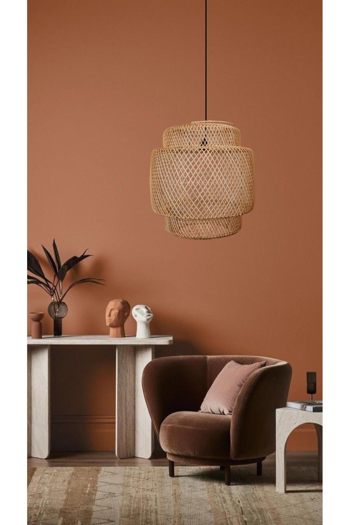 BOHEME LAMP PERA BAMBU SARKIT AVİZE LAMBA BOHEM İSKANDİNAV MODERN RATTAN AYDINLATMA 50 CM