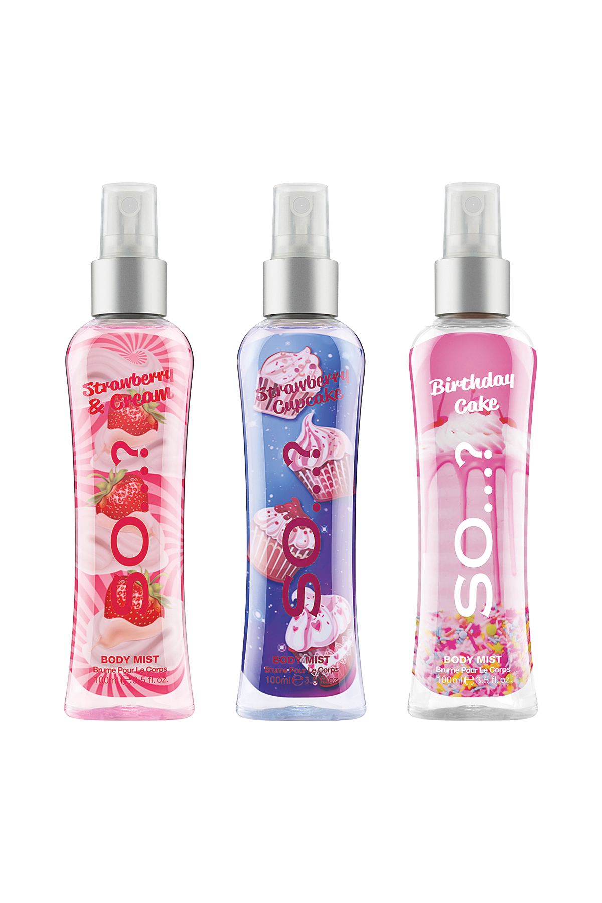 So Fragrance So…? Strawberry & Cream, Strawberry Cupcake, Birthday Cake Vücut Spreyi 3’lü Set