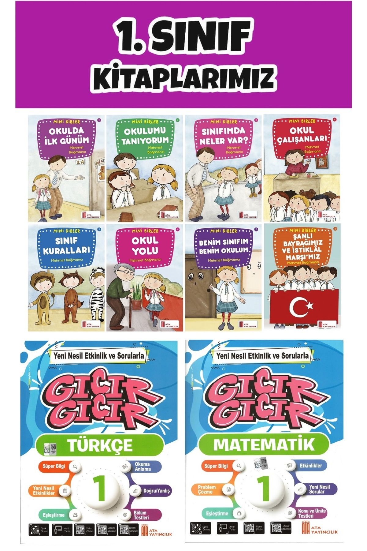 Ata Yayıncılık 1.Sınıf Mini Birler Hikaye Seti + Gıcır Gıcır Türkçe- Matematik