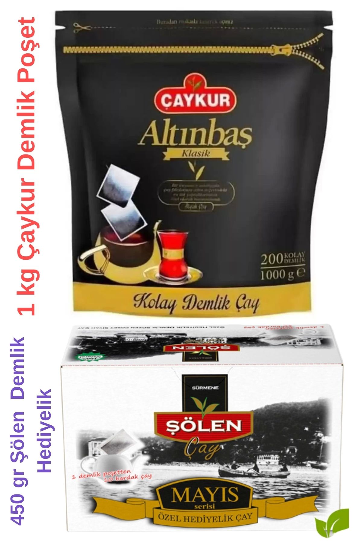 Çaykur Altınbaş Demlik Poşet Çay 5 gr 200'lü ve Şölen Mayıs Çayı Demlik Poşet 450 gr (1450gr)