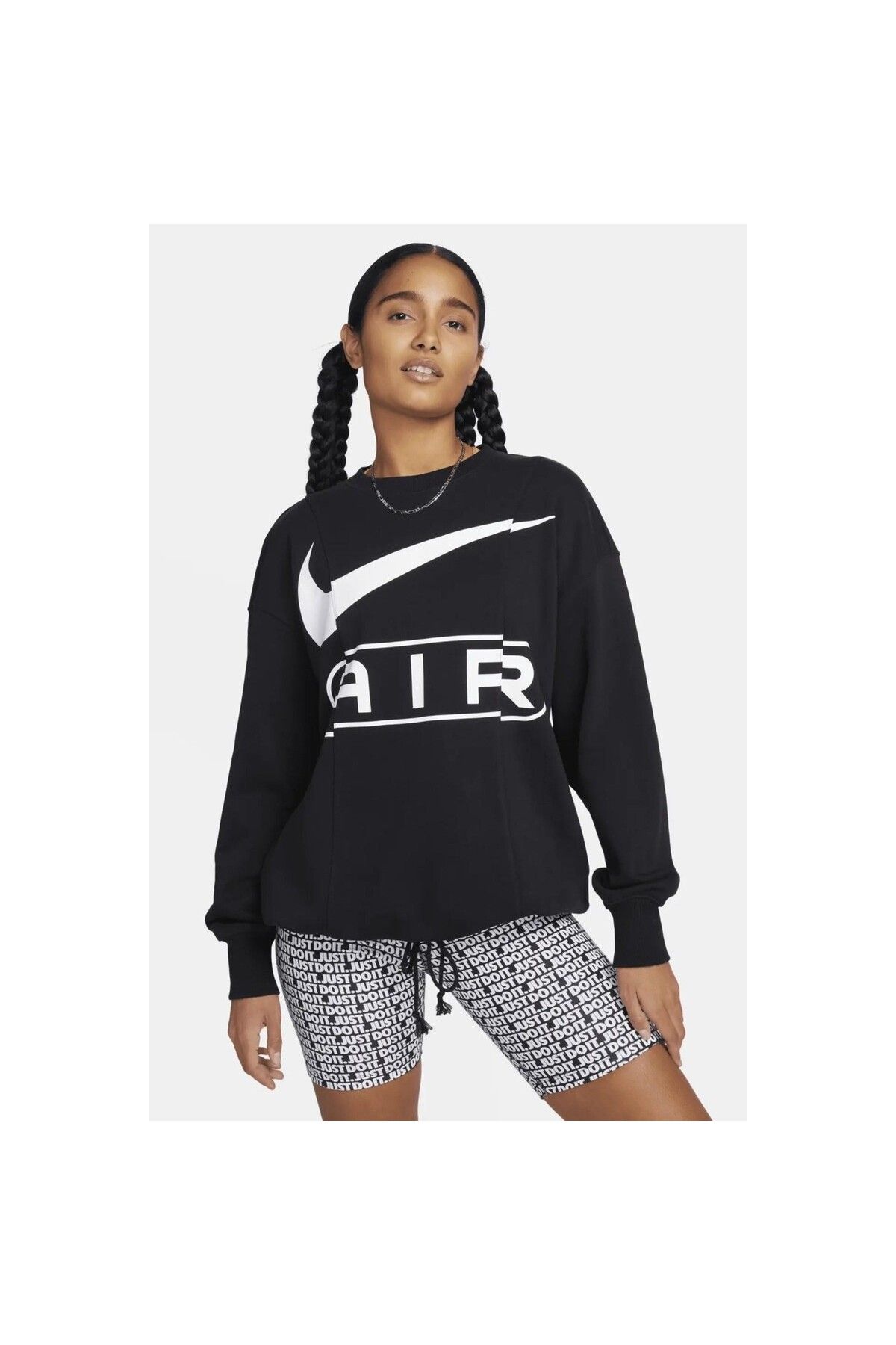 Nike Air Women's Oversized Crew Neck French Terry Sweatshirt Kadın Geniş Kalıp Sweatshirt Siyah SIYAH-S