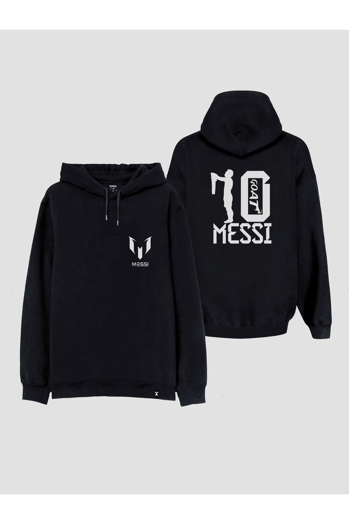 sielta Futbolcu Messi Baskılı Çift Taraflı Kapşonlu Unisex Siyah Sweathsirt Hoodie