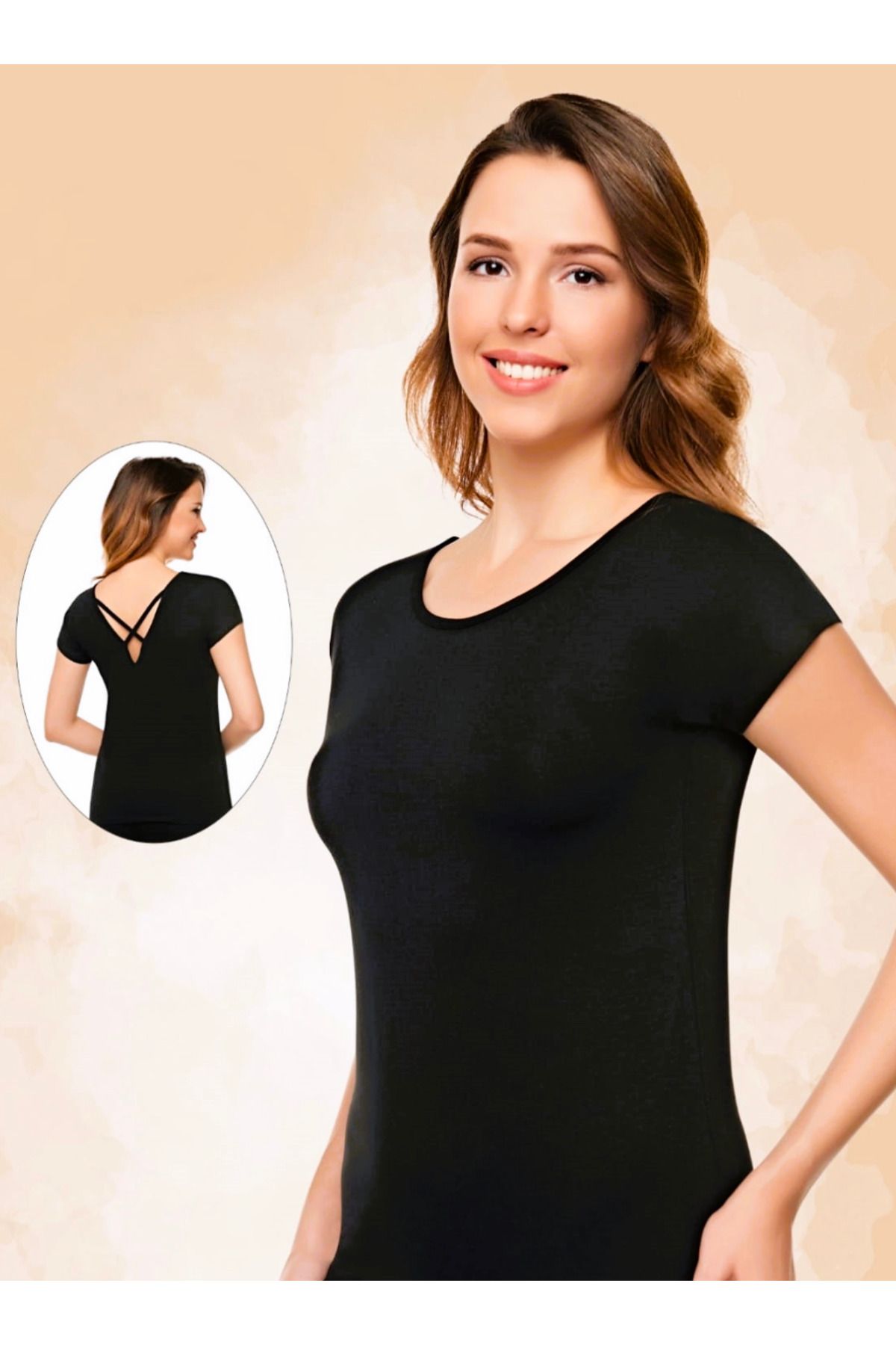 Belinay Kadın, %96 Viscose, Kısa Kollu, Sırt Dekolteli Body