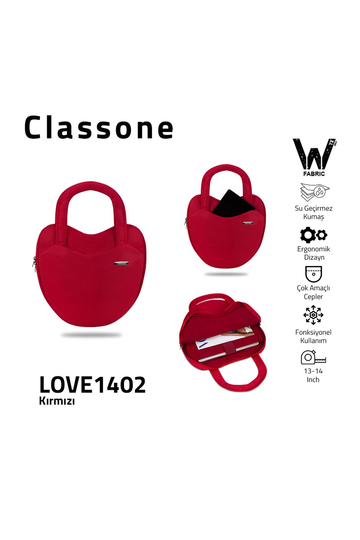 Classone LOVE1402 13-14 Inch WTXPro Su Geçirmez Kumaş Laptop El  Çantası - Kırmızı