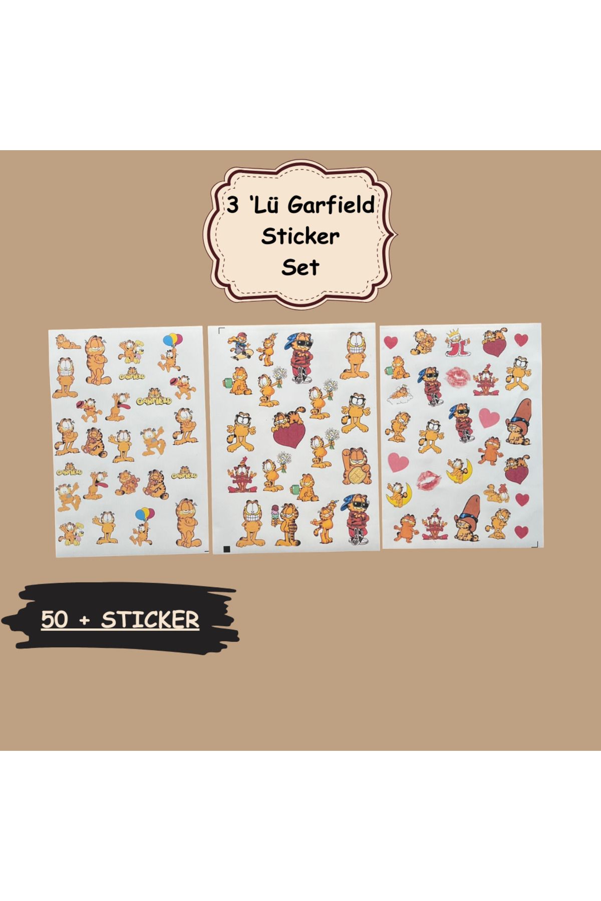 birikiyedi 3 lÜ Garfield Set Sticker Telefon Laptop Notebook Tablet Defter Matara Etiket