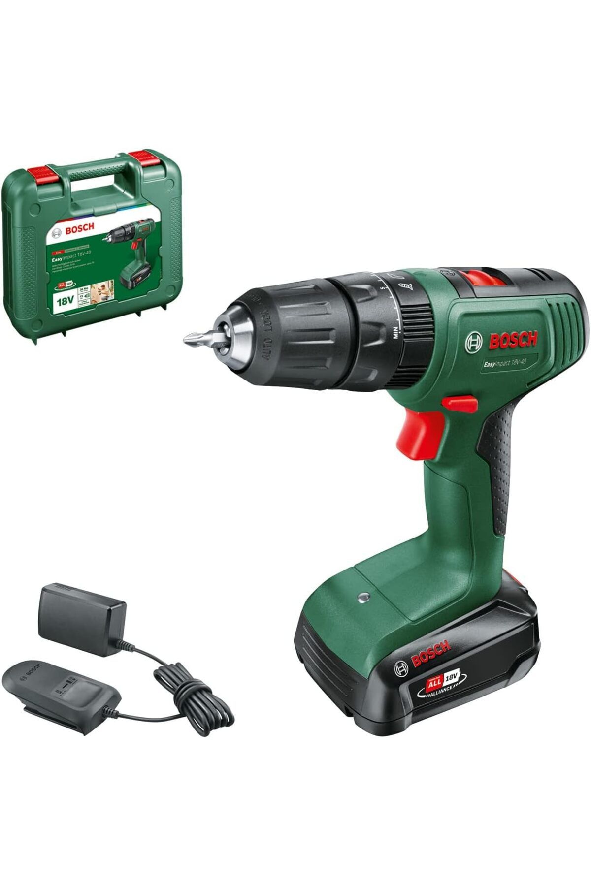 NcK Home and Garden Bosch EasyImpact 18V-40 akülü darbeli matkap (1 akü 2,0 Ah, 18 Volt sistem, çantada)