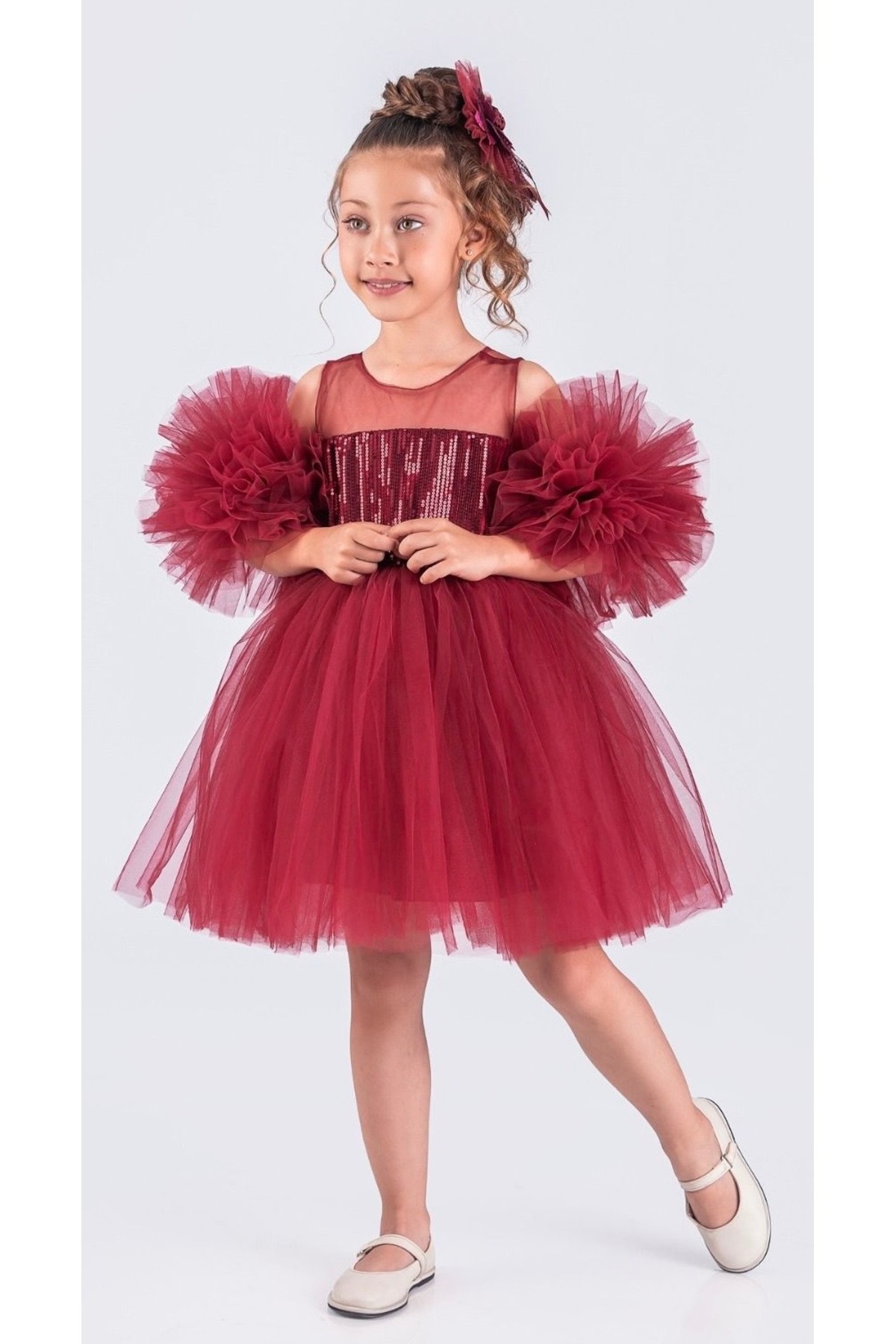 Little Pumpkin Abiye Ponpon Kol Pul Payetli Kabarık Elbise