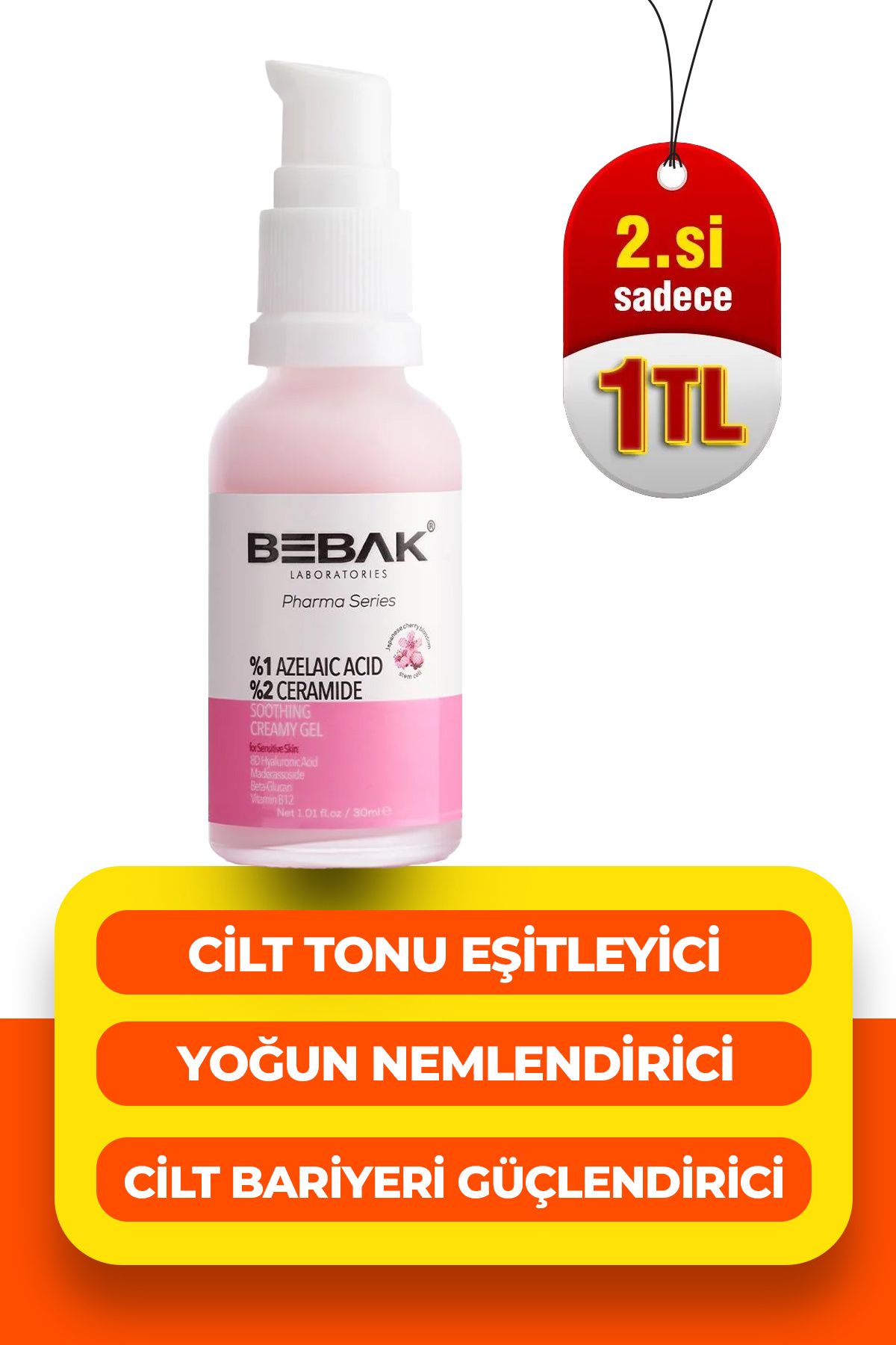 Bebak Pharma Hassas Ciltler Için Bariyer Güçlendirici, Cilt Tonu Eşitleyici Jel Krem 30ml