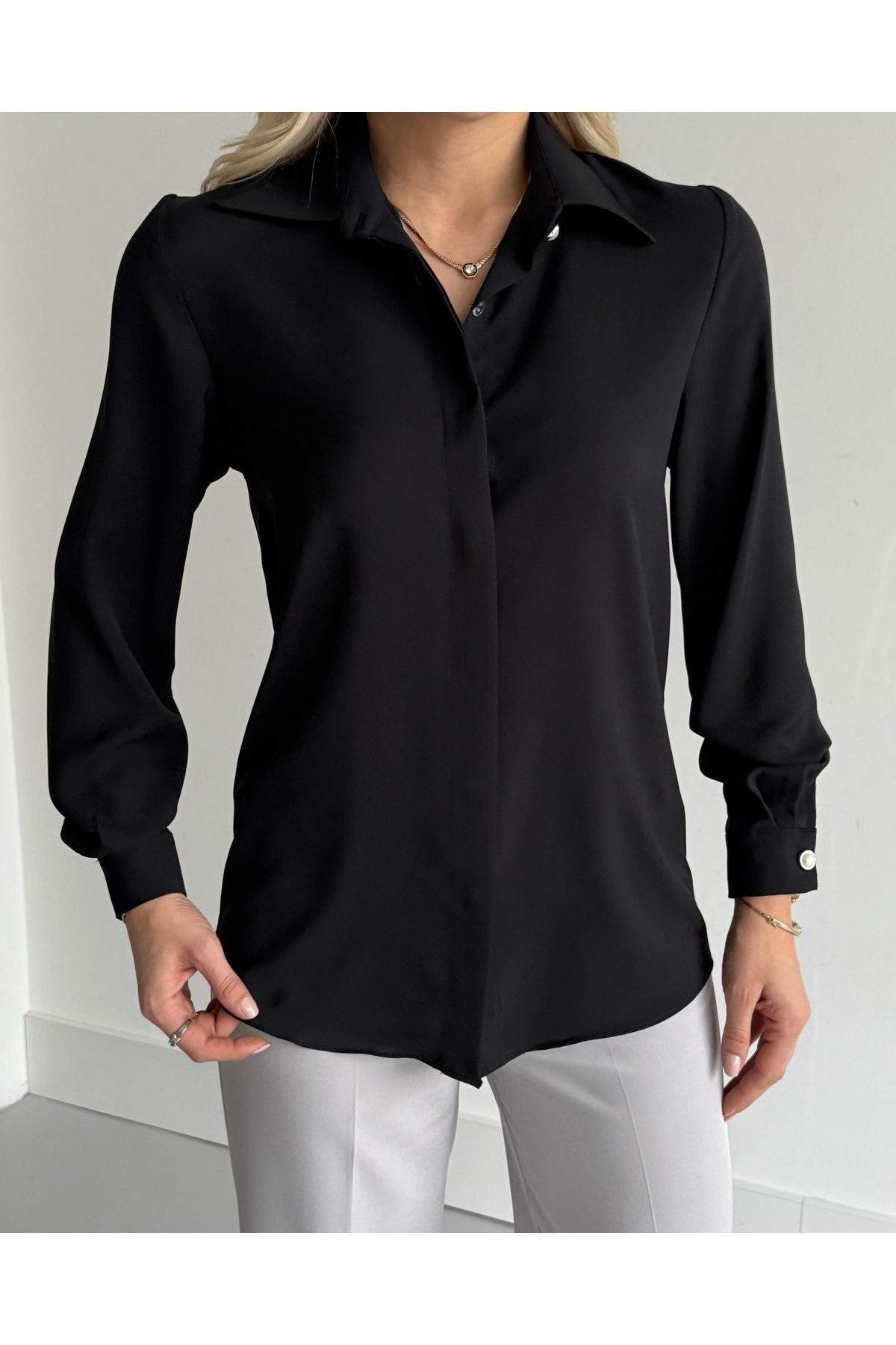 VUNTAL  GİZİL GÜĞMELİ İNCE DETAY GÖMLEK - Görsel 7