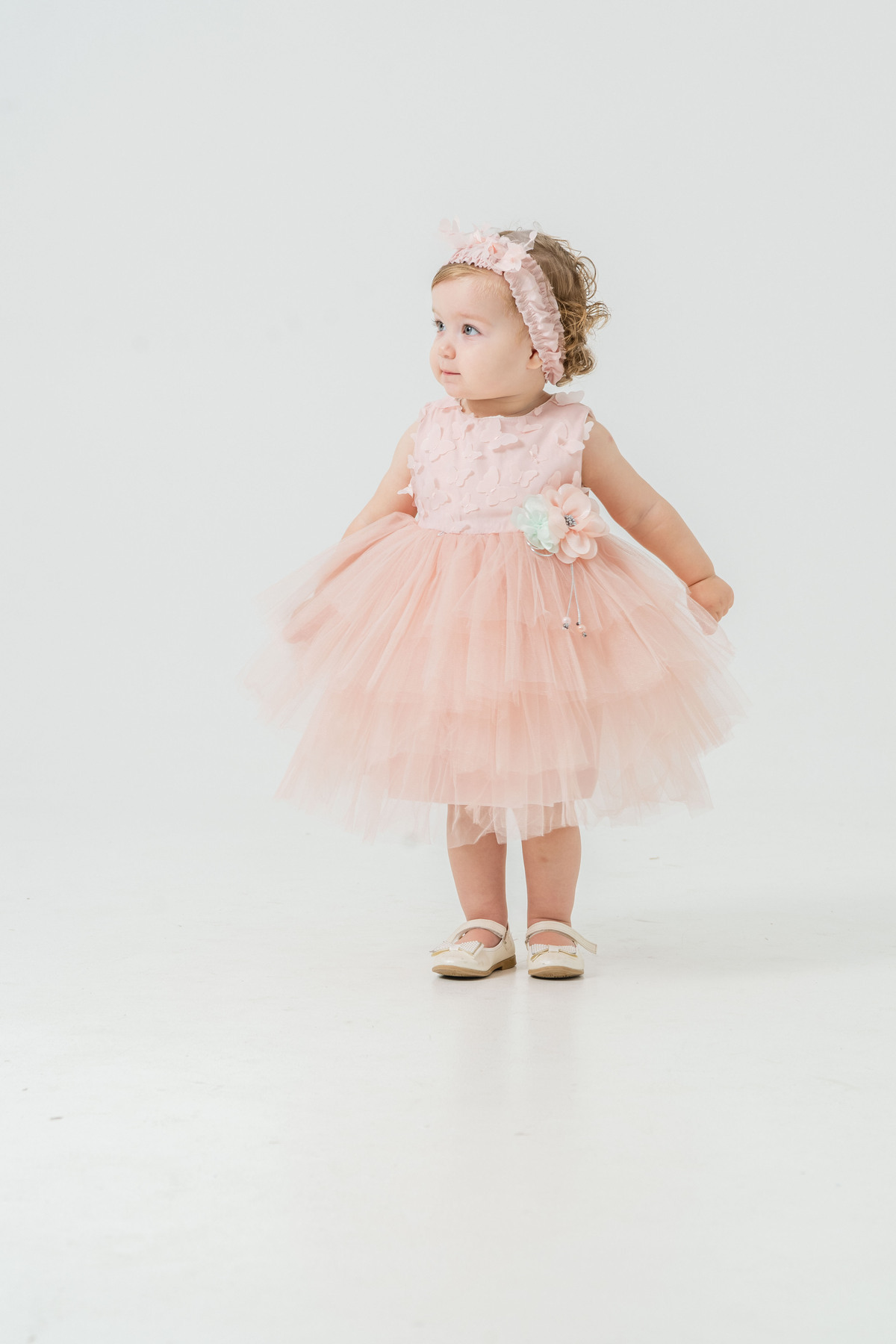 Eray Kids Kız Bebek Abiye Elbise Kelebekli Kat Kat Etekli Doğum Günü Bebek Elbisesi 6-18 Aylık fotoğrafı 5 (önizleme)