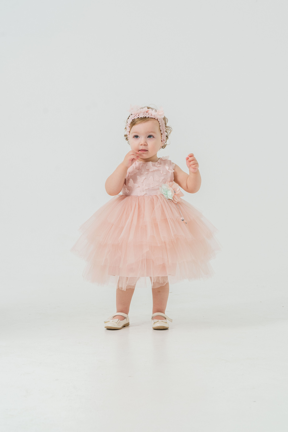 Eray Kids Kız Bebek Abiye Elbise Kelebekli Kat Kat Etekli Doğum Günü Bebek Elbisesi 6-18 Aylık fotoğrafı 6 (önizleme)