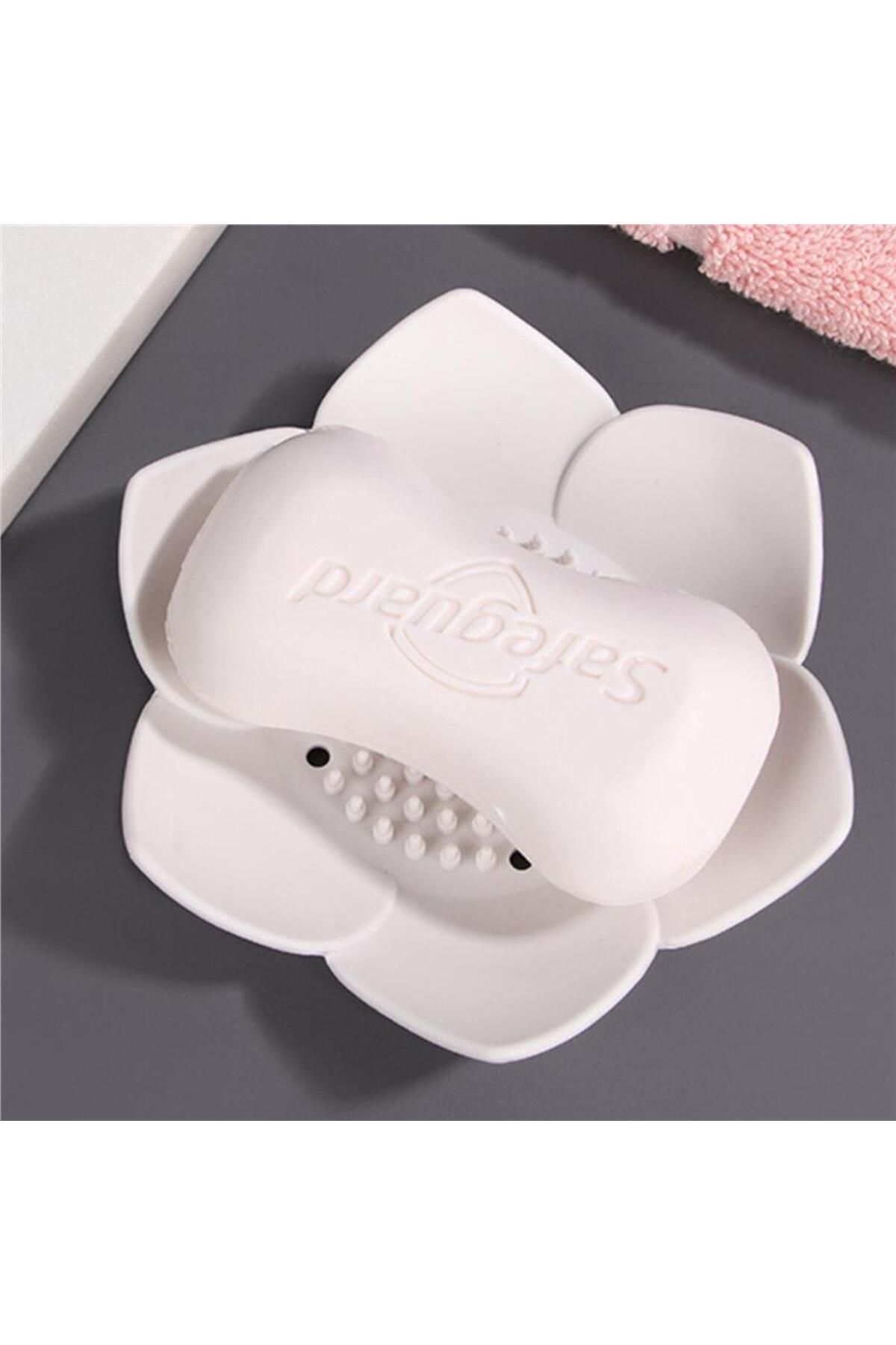 omilife-Silicone Gray Lotus Patterned Soap and Sponge Holder - Stylish Solid Soap Dispenser with Water Drain 8