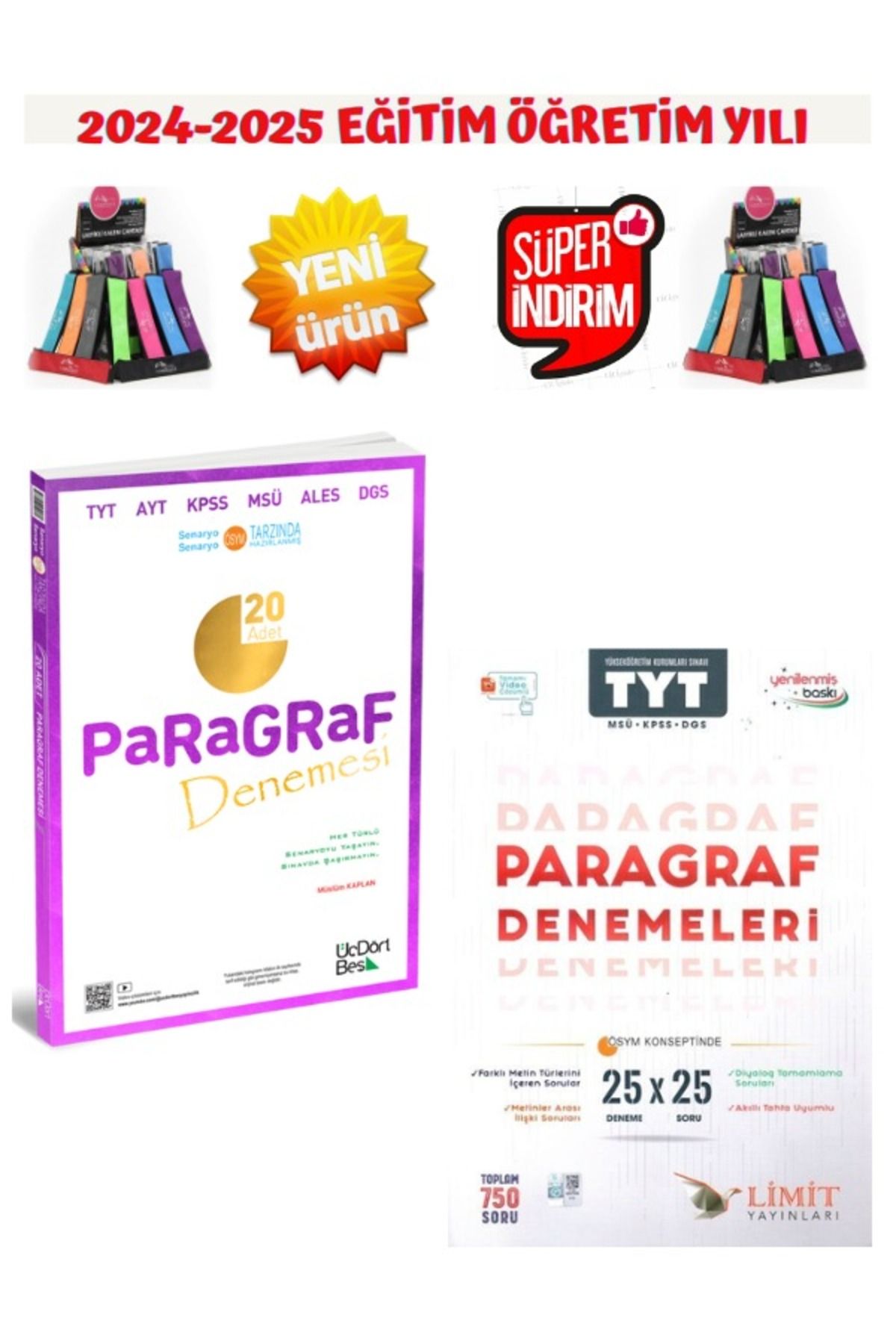 Üç Dört Beş Yayıncılık 2025 Tyt-Ayt 345  Paragraf 20 Li Deneme+Limit Tyt Paragraf 25x25 Deneme+Kalemlik