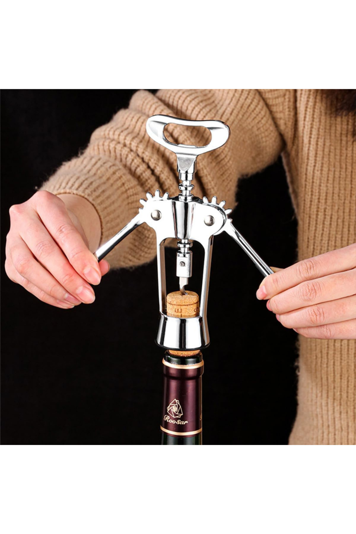 omilife-Professional Practical Steel Corkscrew Mushroom Lid Opener 3