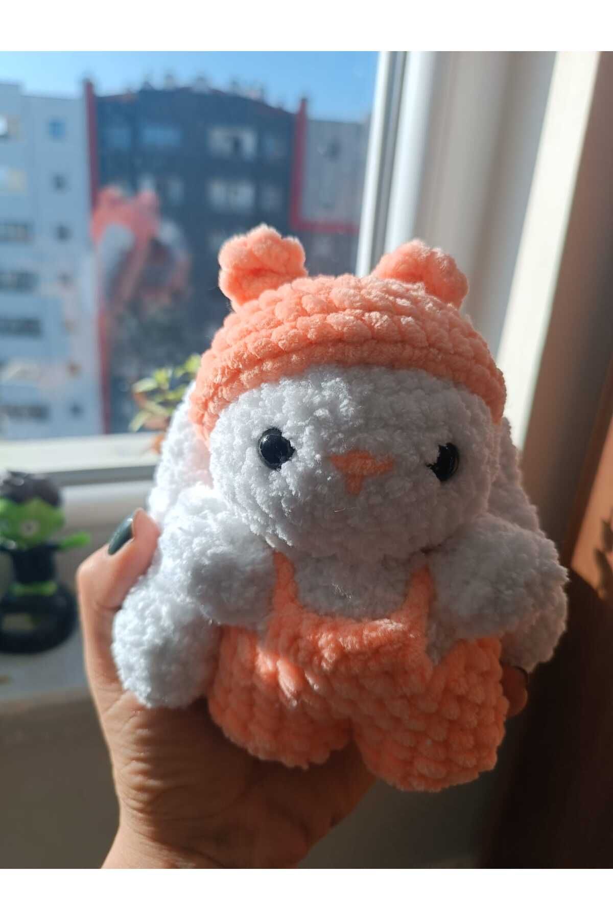 HelenDefne Amigurumi Uzun Kulak Sevimli Ayıcık kostümlü Tavşan Uyku Arkadaşı