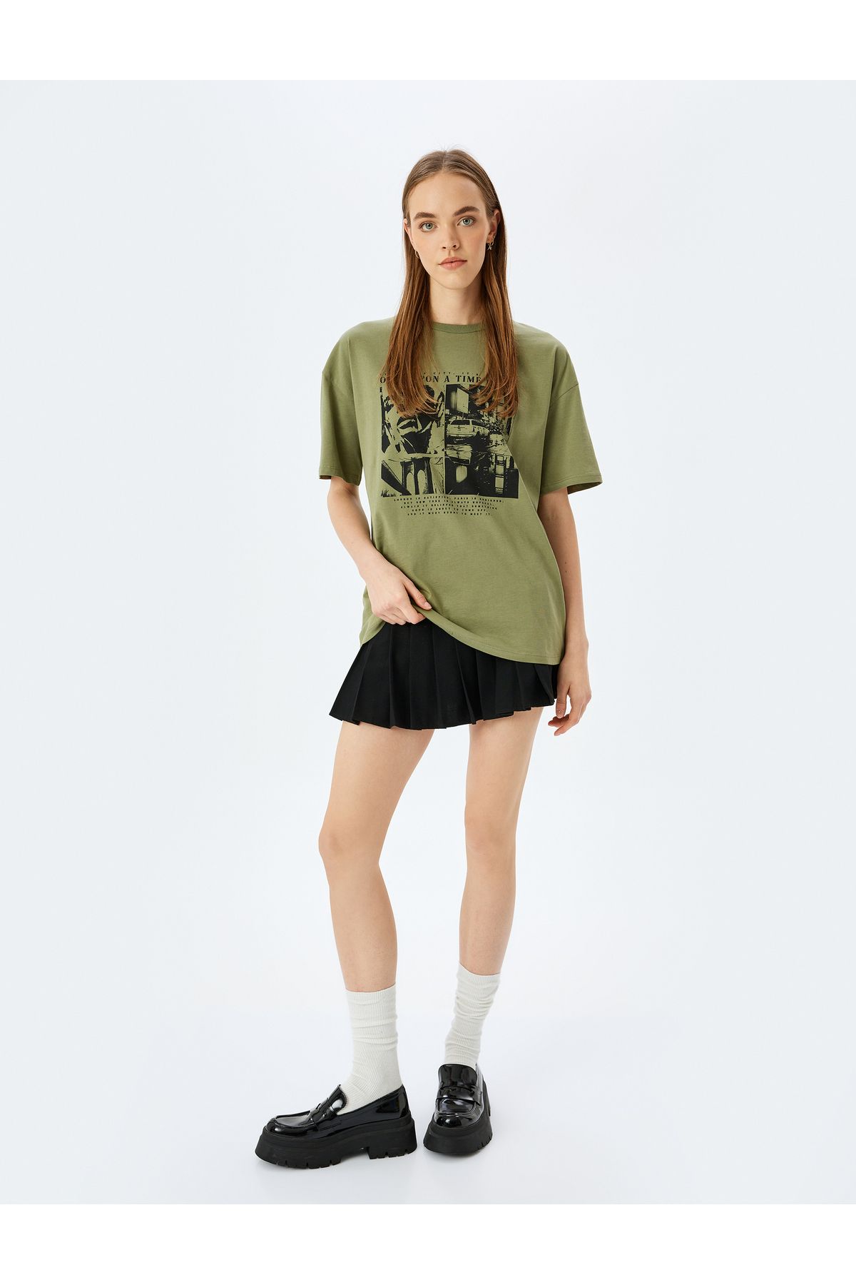 Koton Yeni Sezon Slogan Baskılı Kısa Kollu Bisiklet Yaka Oversize Tişört