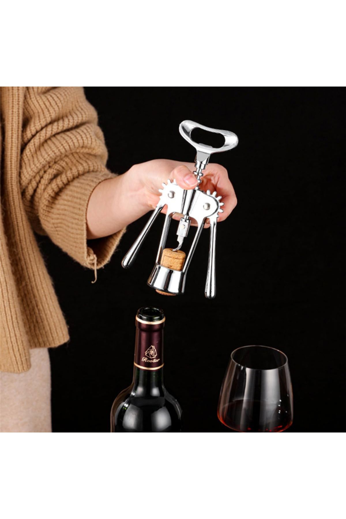 omilife-Professional Practical Steel Corkscrew Mushroom Lid Opener 4