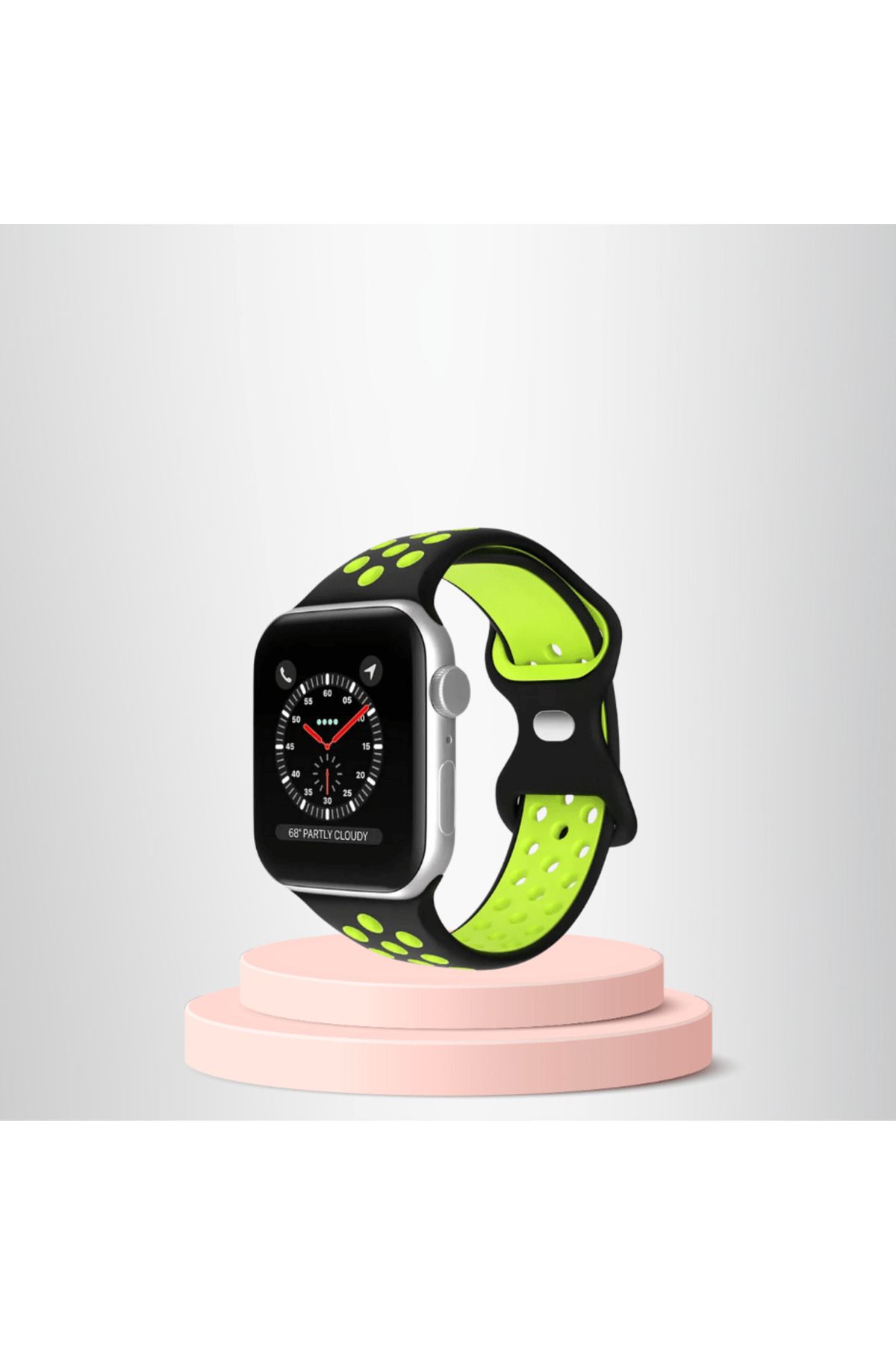 Skygo Apple Watch 42 44 45 49 Mm/L Kordon Kayış Bileklik Delikli SİYAH-YEŞİL