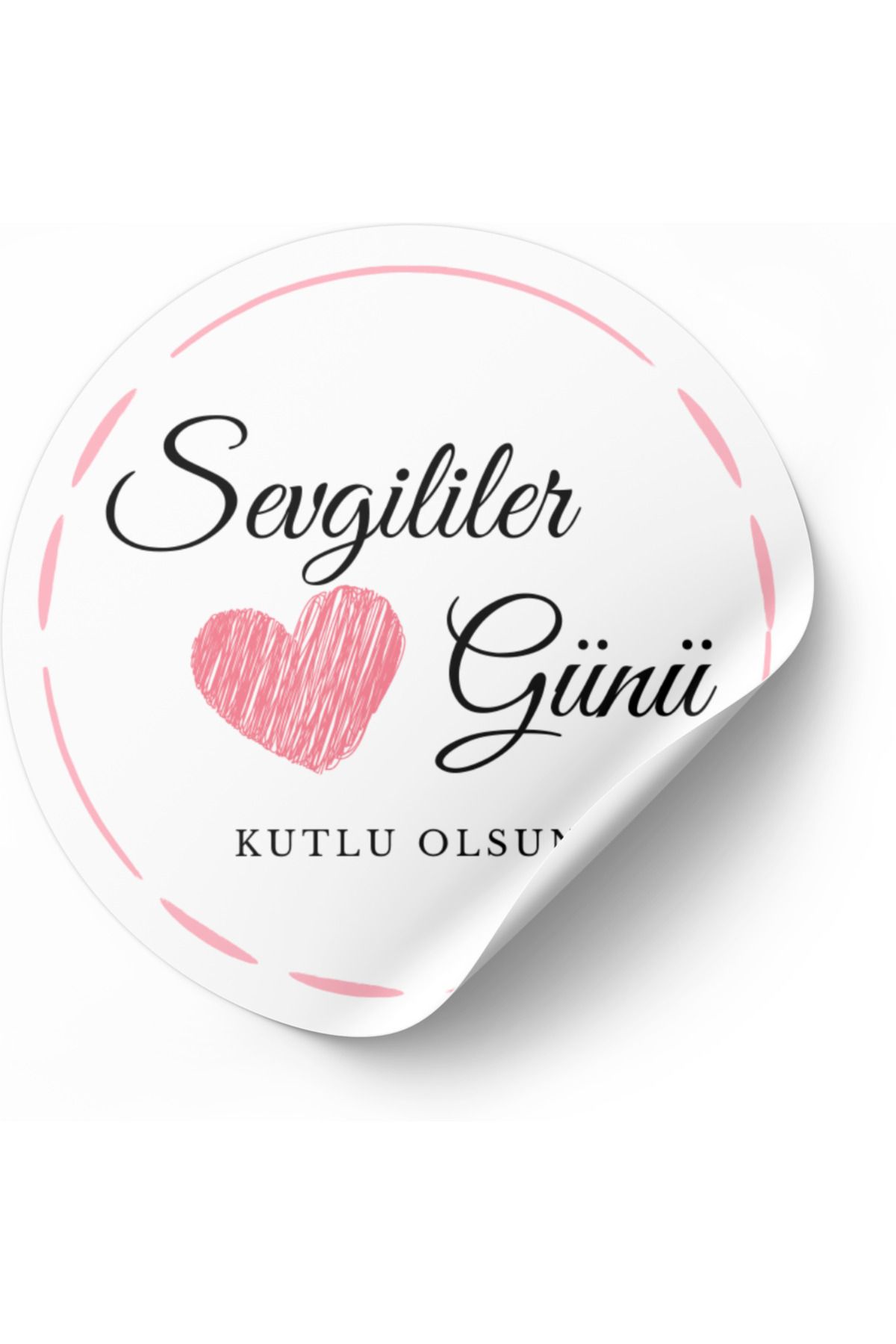 ButikSosyetik Sevgililer Günü Kutlu Olsun Yazılı 5x5 cm Yuvarlak Yapışkanlı Etiket 35 Adet