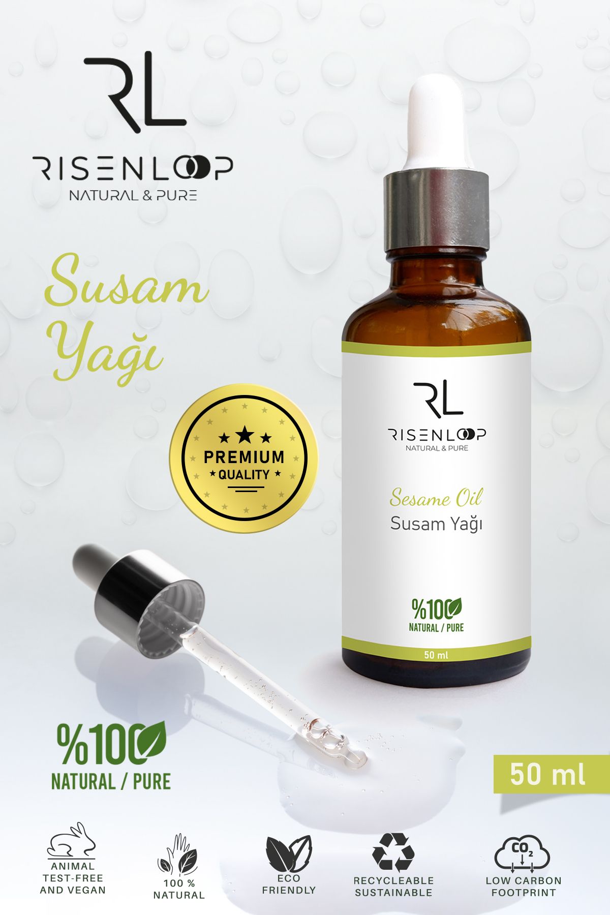 risenloop natural&pure Susam Yağı %100 Saf Doğal Seyretilmemiş Soğuk Sıkım 50 Ml