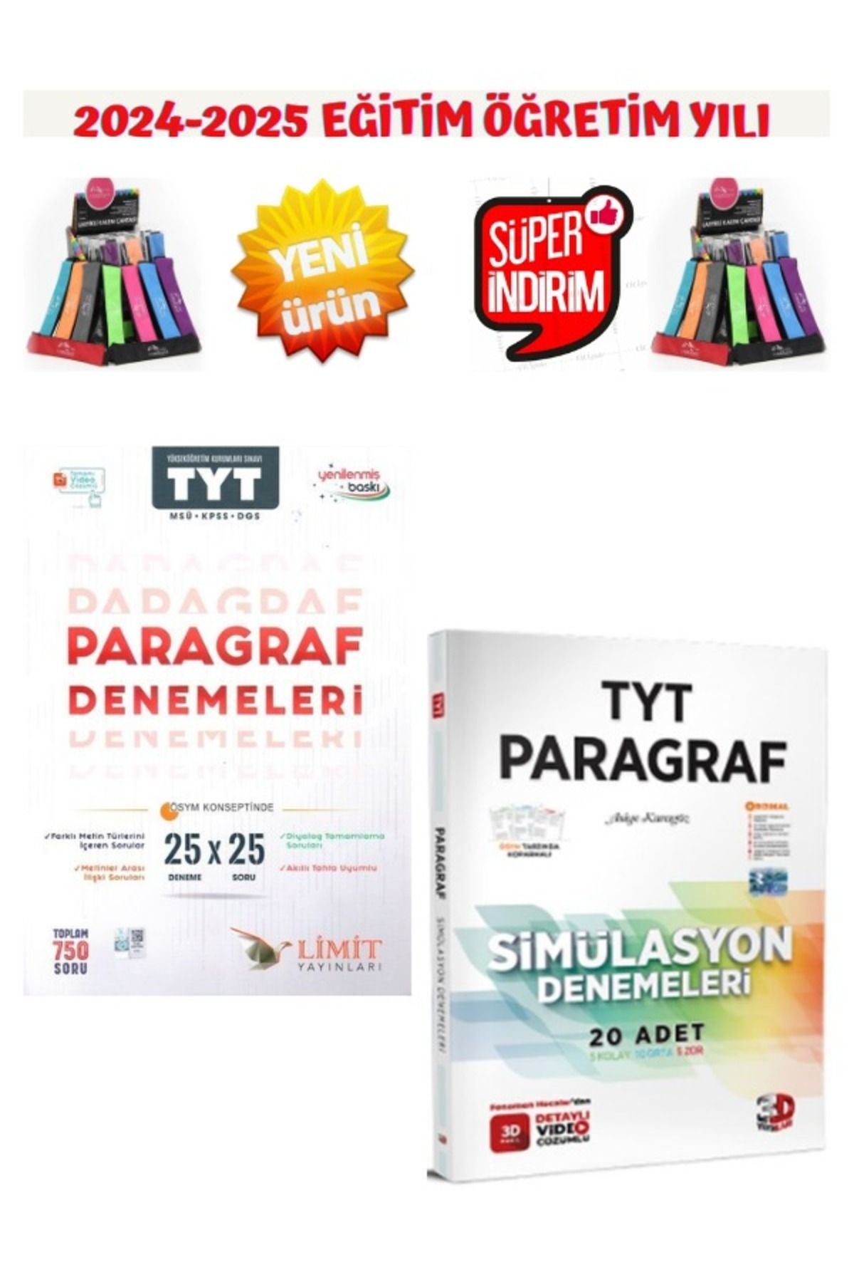 3D Yayınları 2025 Tyt Paragraf20 Li Deneme+Limit Tyt Paragraf 25x25 Deneme+Kalemlik