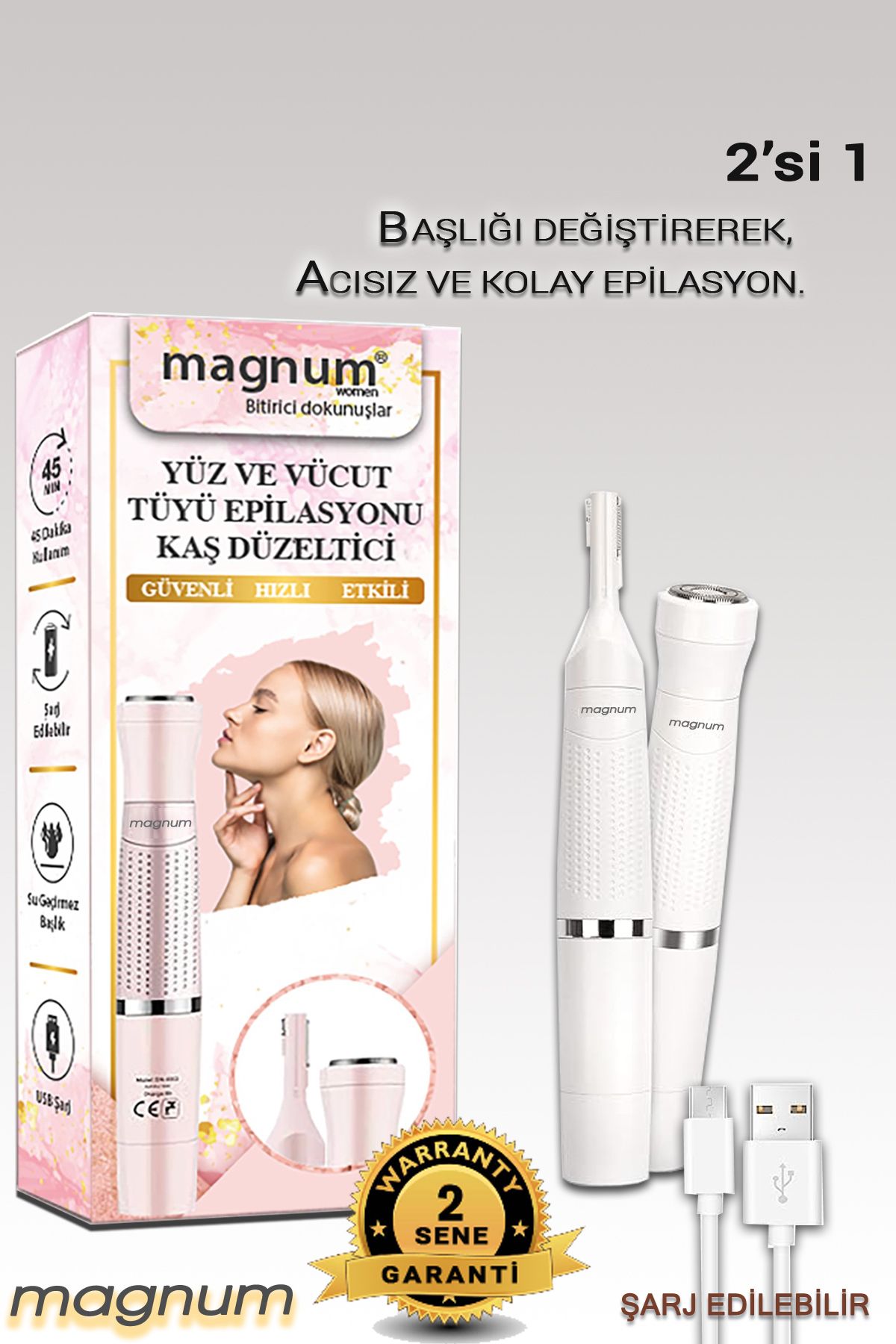 MAGNUM Yüz Ve Vücut Kıl Tüy Alma Aleti Epilasyon Epilatör Kaş Düzellme, Elektrikli Yüz Tüy Alma