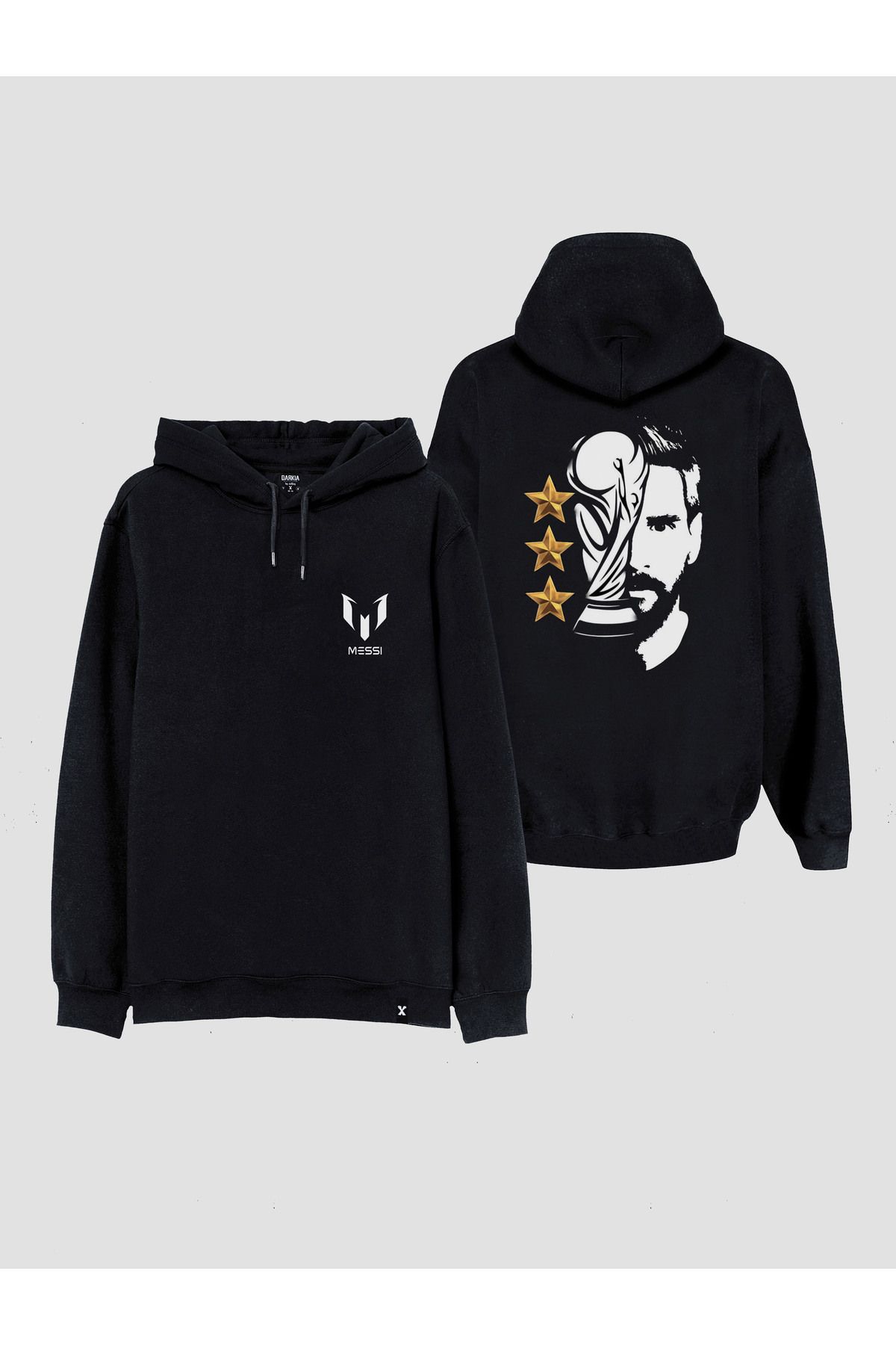 sielta Futbolcu Messi Baskılı Çift Taraflı Kapşonlu Unisex Siyah Sweathsirt Hoodie