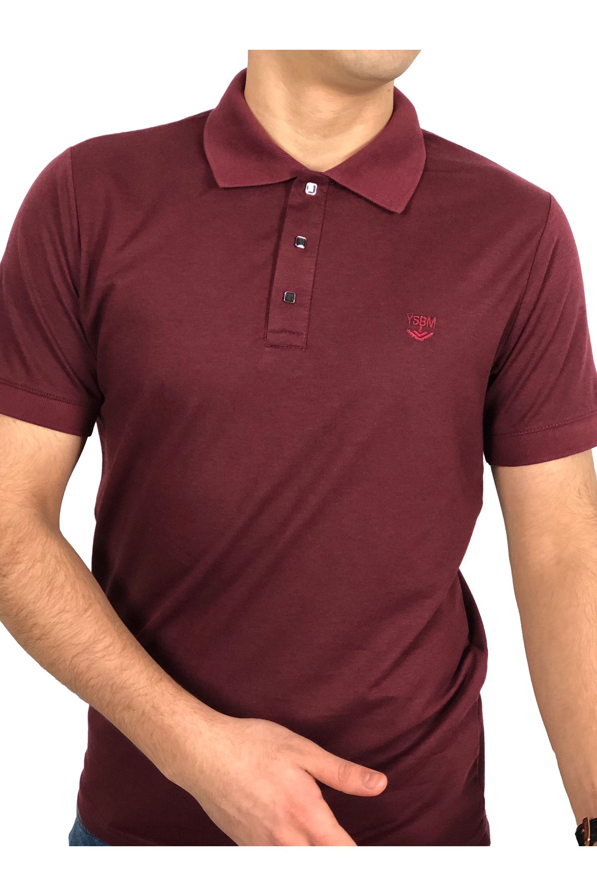 YSBM Erkek Bordo Kıvrılmaz Polo Yaka Pamuklu Pike Dokulu Rahat Regular Fit T-shirt 8493