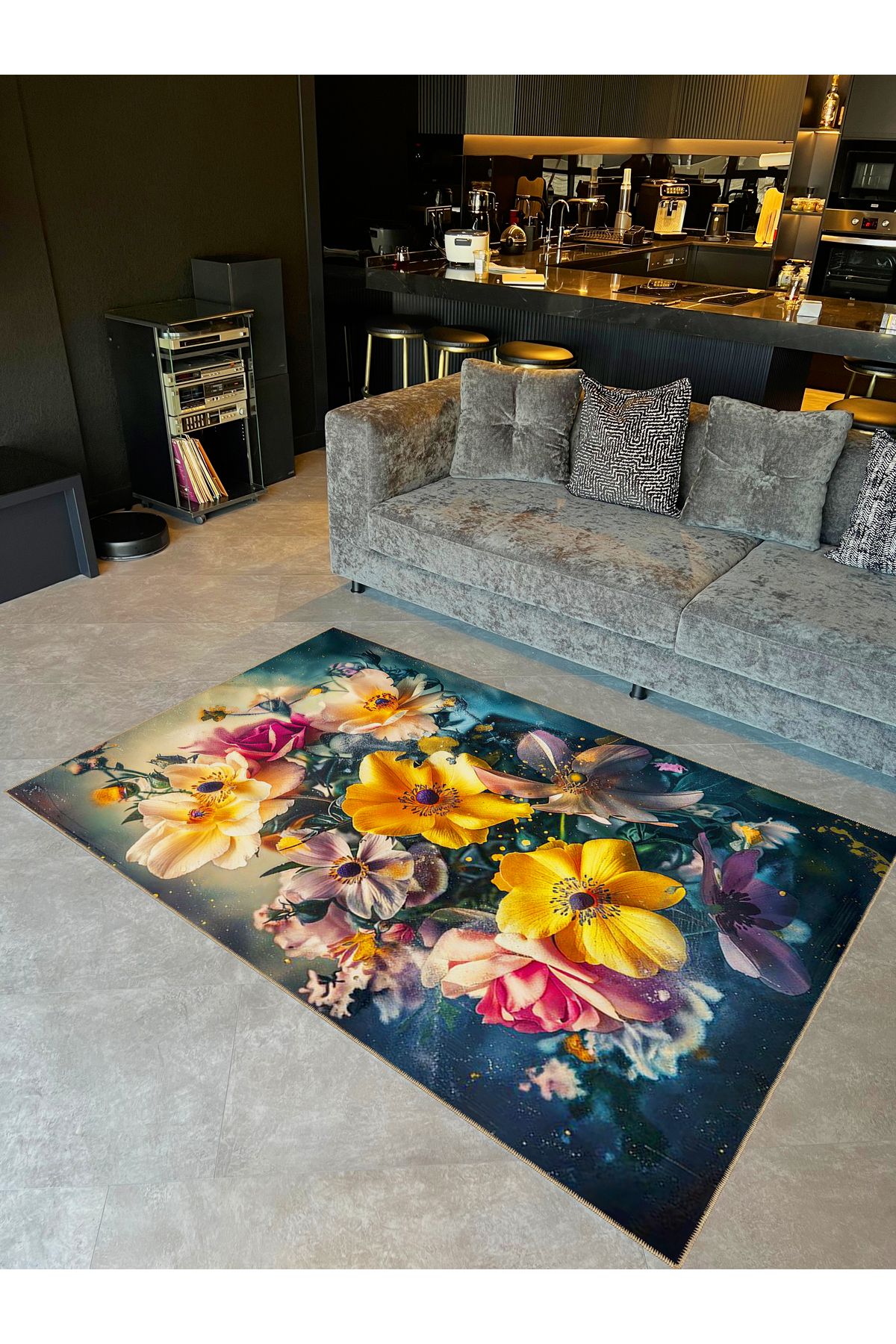 Rugs Modern Halı Semih Koleksiyonu Sürrealistik Temalı Floral Çiçekler Desenli Dokuma Taban Modern Dekoratif Halı 01