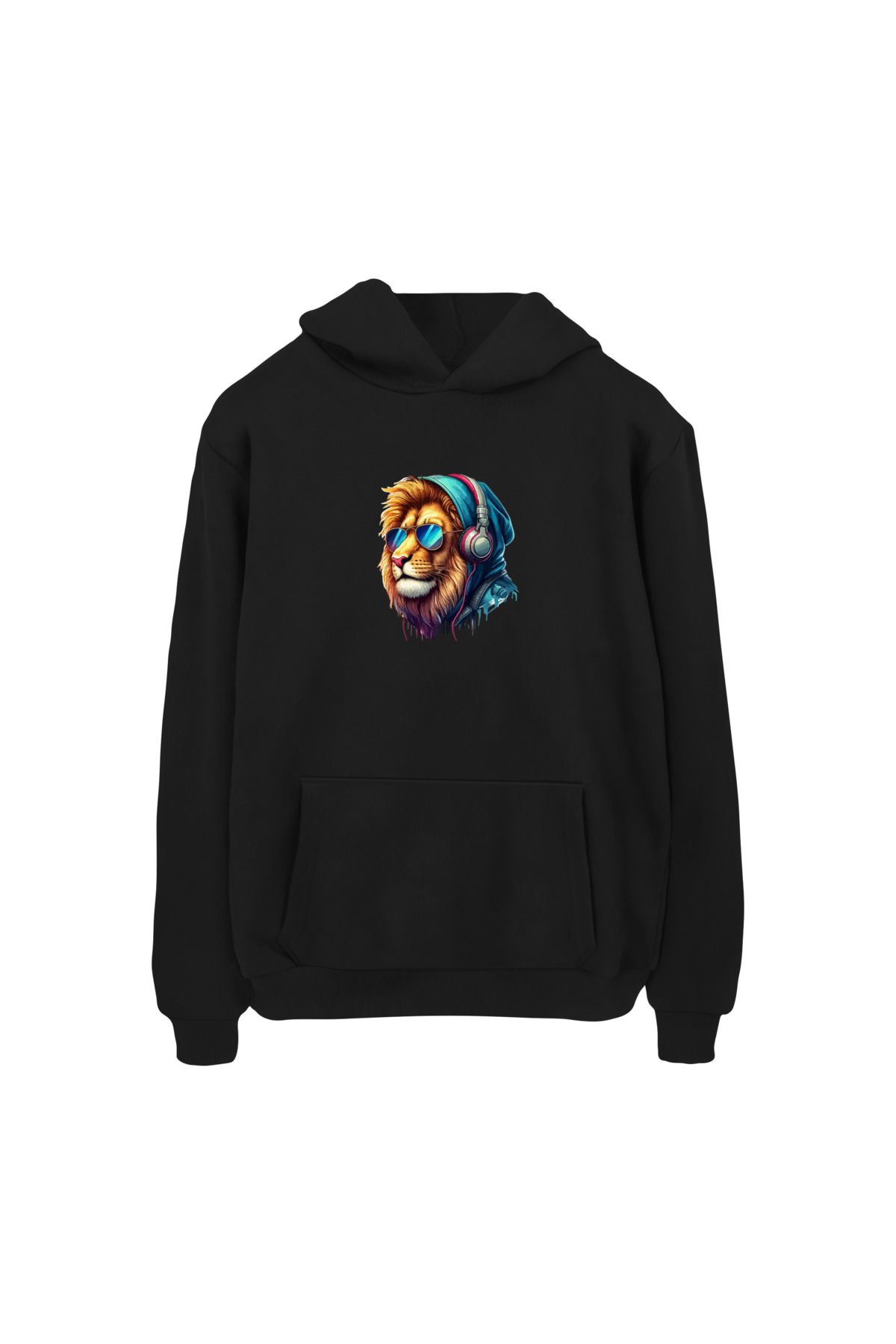 MODA Kulaklıklı Aslan Baskılı Hoodie