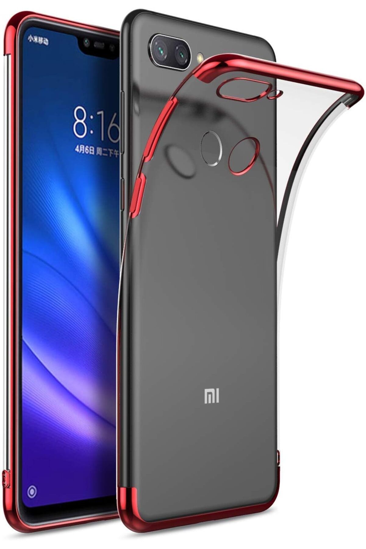 NcK Xiaomi Mi 8 Lite Kılıf Skyfall Transparent Clear Kırmızı