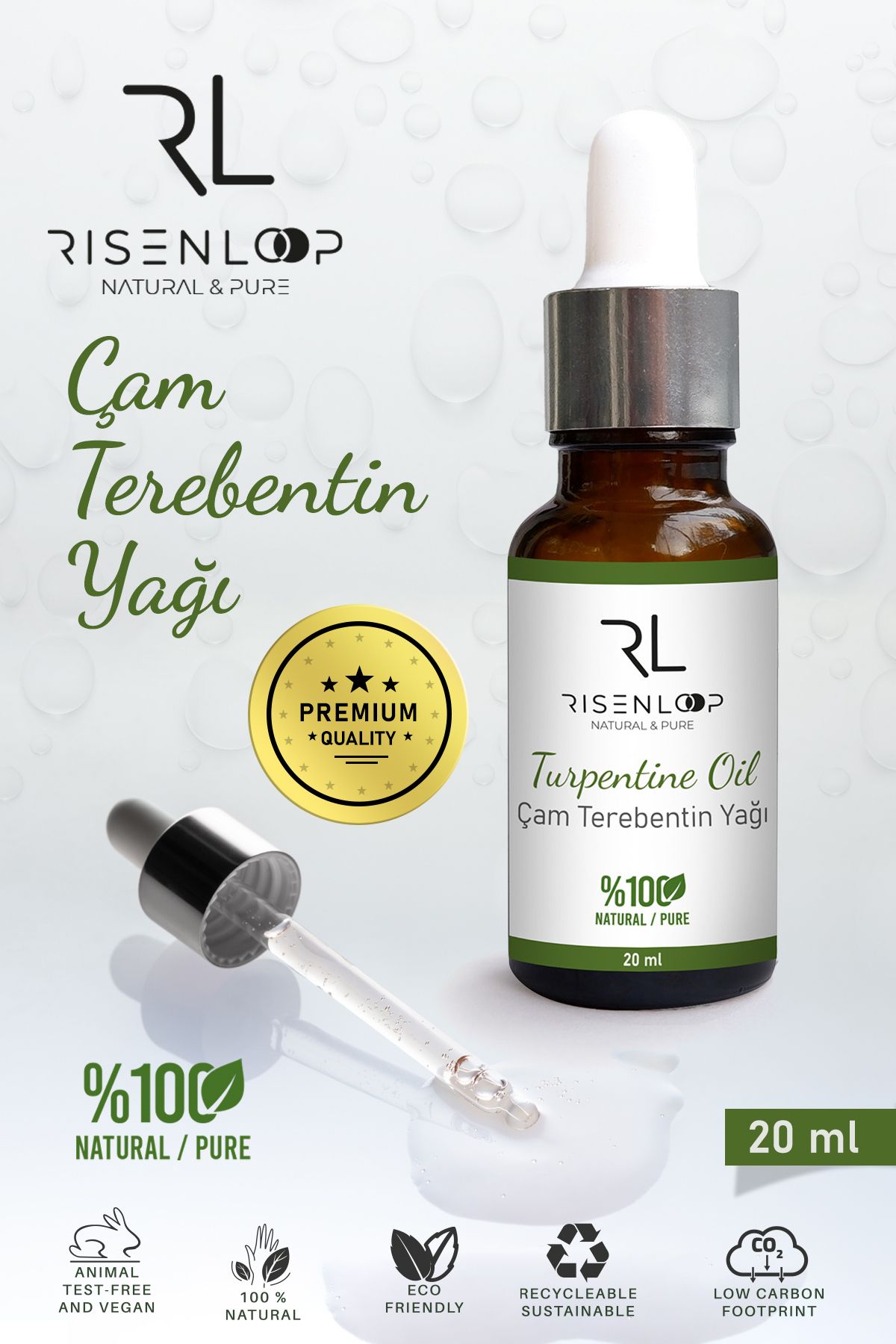 risenloop natural&pure Çam Trebentin Yağı %100 Saf Doğal Seyretilmemiş Uçucu Yağ 20 Ml