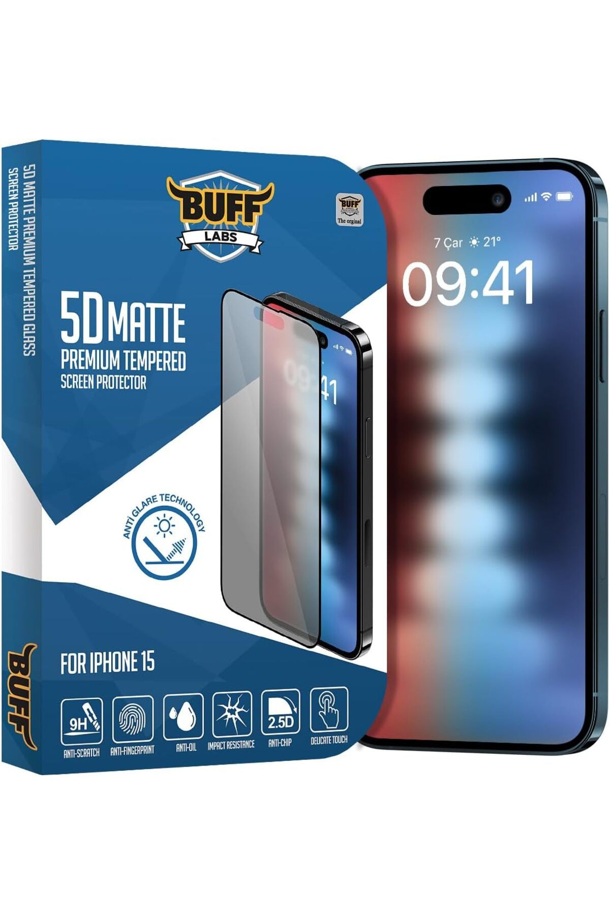 NcK LABS Buff iPhone 15 ile Uyumlu 5D Matte Mat Ekran Koruyucu