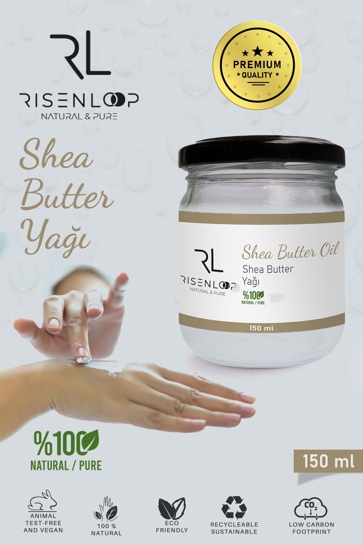 risenloop natural&pure Sheabutter Yağı %100 Saf Doğal 150 ML