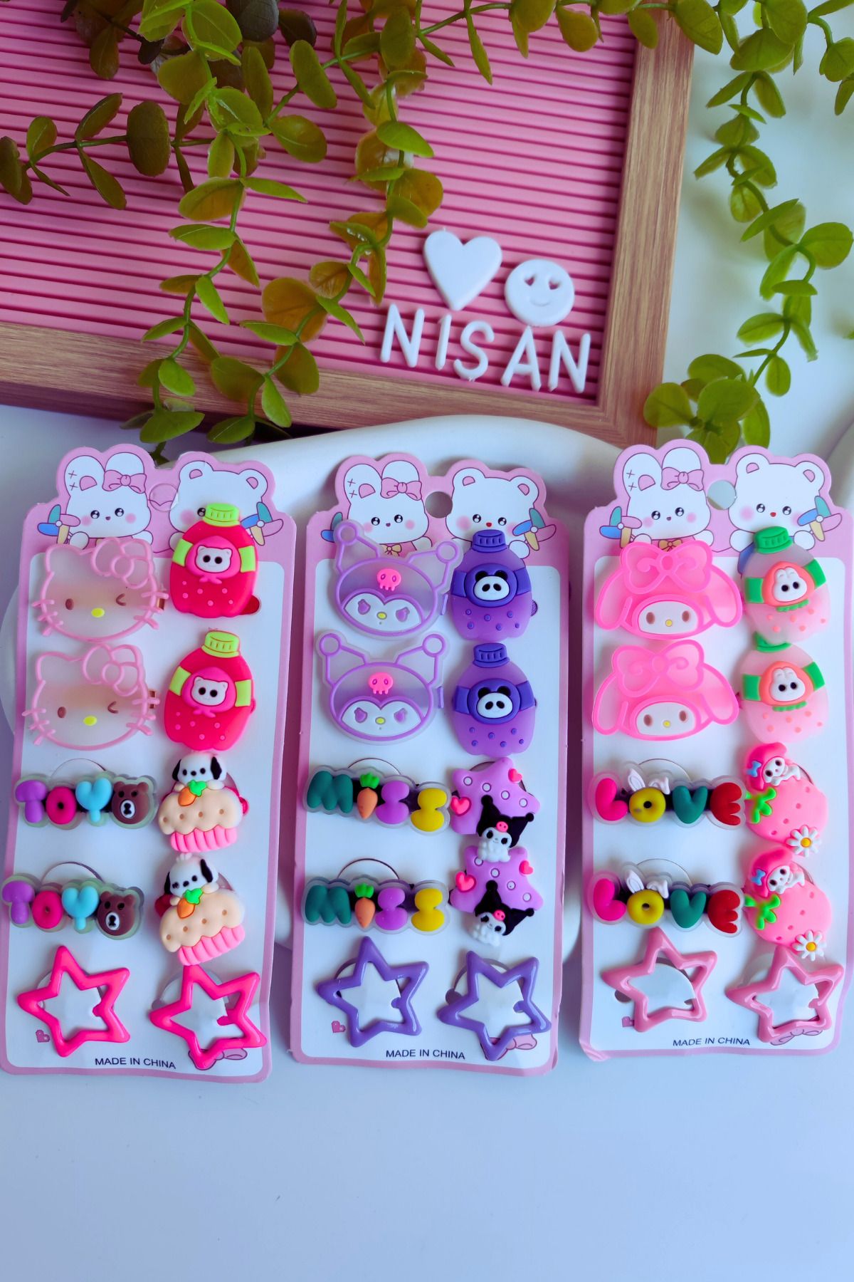 Nisankids-طقم إبزيم مكون من 10 قطع من كورومي هالو كيتي - 4 إطارات، 4 كوليت، 2 نجوم 3