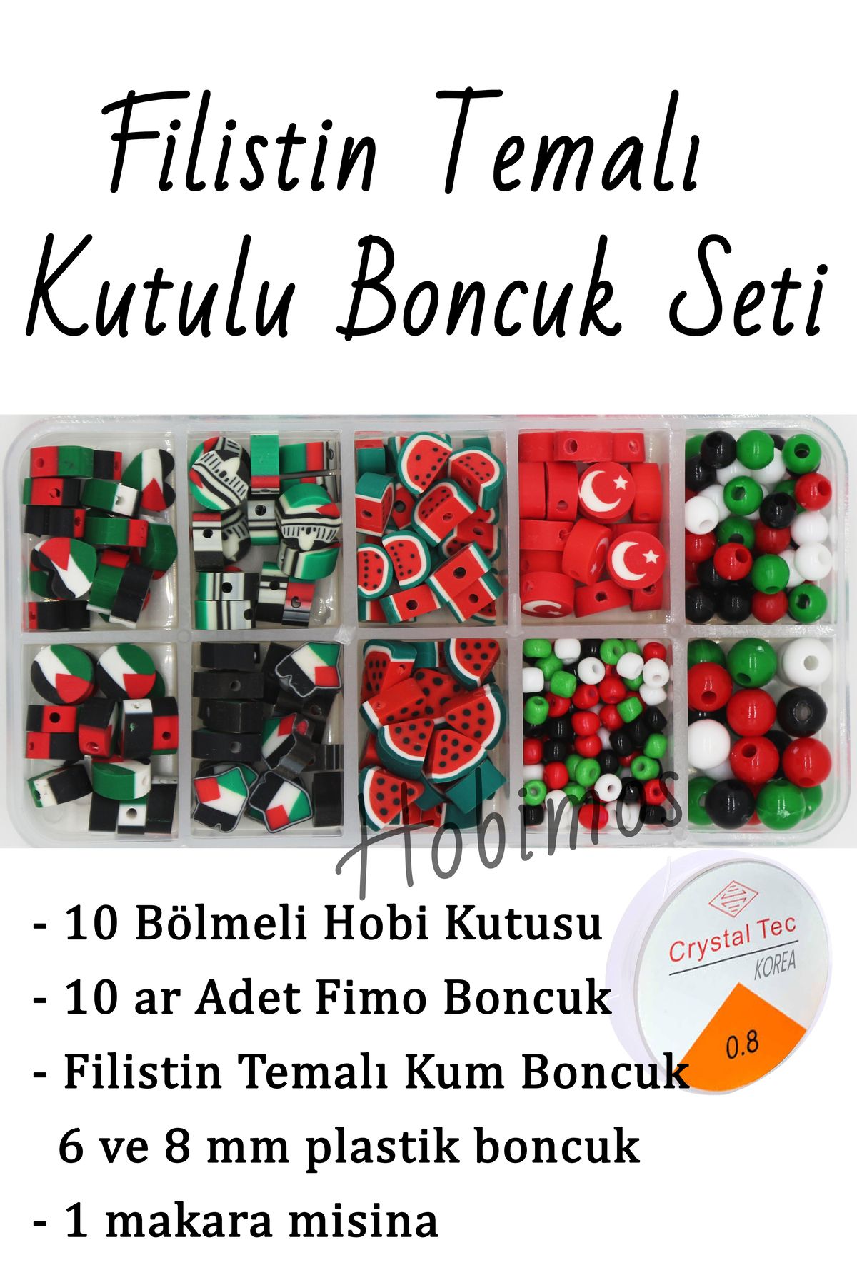 Hobimos 10 Bölmeli Kutuda Filistin Temalı Misinalı Boncuk Seti -12