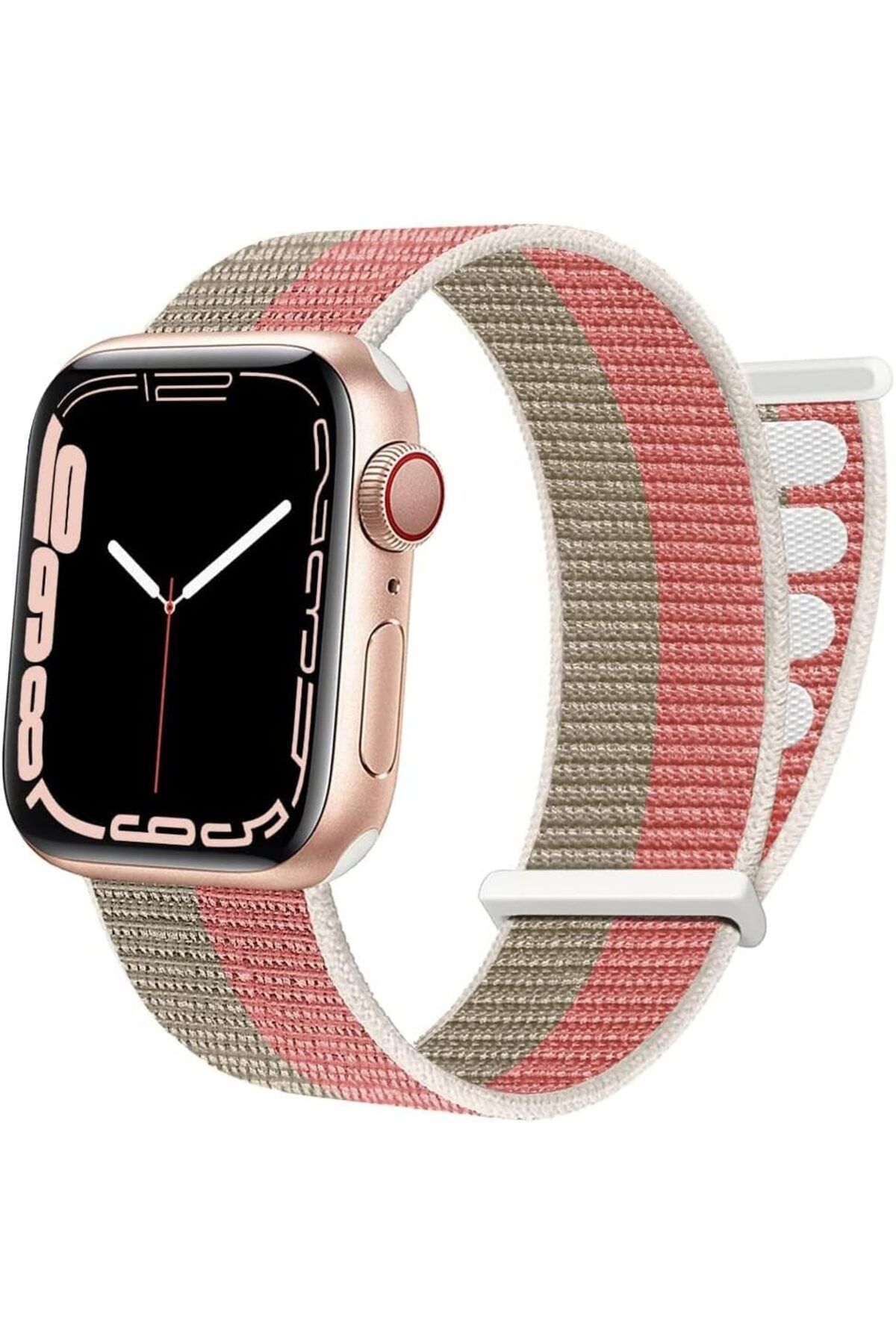 NcK Apple Watch ile Uyumlu Hasır Örme Loop Kumaş Kordon (42-44-45-49, Pembe-Bej)