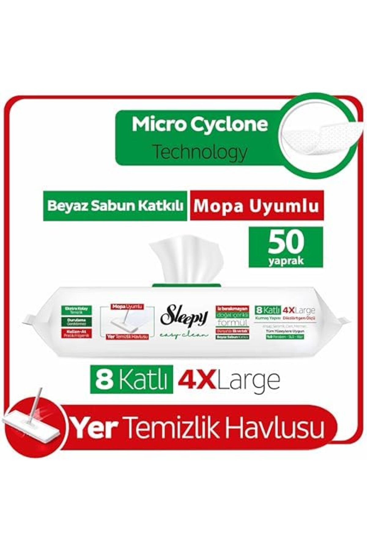 ChicAura Ch Shop 50 Yaprak Temizlik Havlusu, Uyumlu Yer Katkılı Mopa Beyaz Sabun Easy Clean Yeni Star Colle