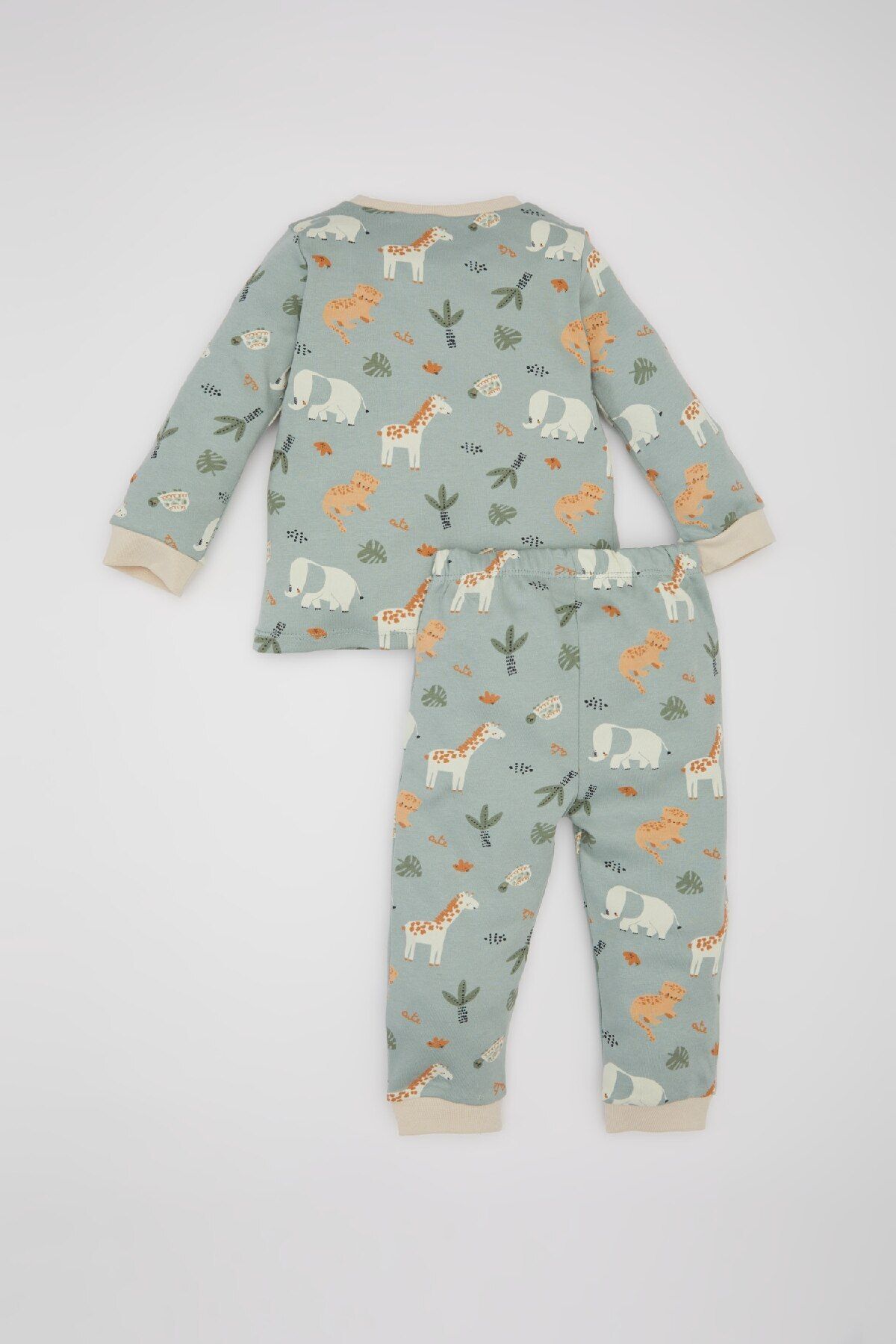 DeFacto-Safari Print Baby Boy Pajamas Set - Long Sleeve, Top Elastic Waist, Long Bottom E0760A525Sp 5