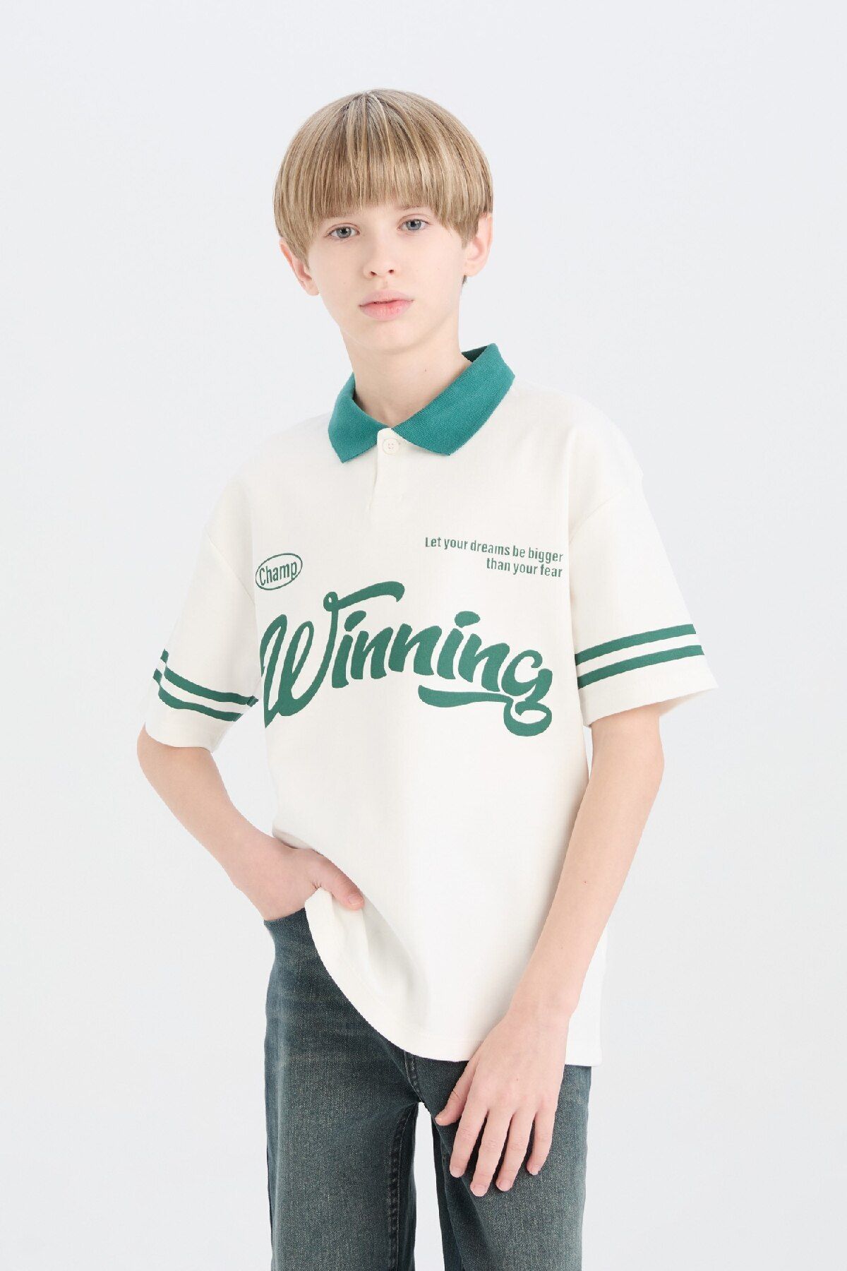 DeFacto-Boy Oversize Wide Fit Printed Short Sleeve Polo T-Shirt D9181A825Sm 3