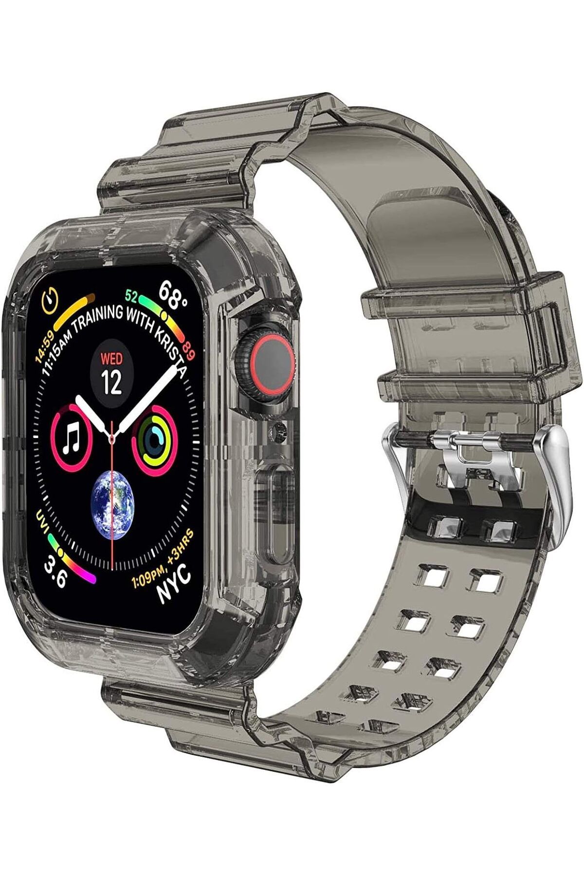 NcK Apple Watch Series 8 41mm için Kordon Transparent Clear Band Siyah