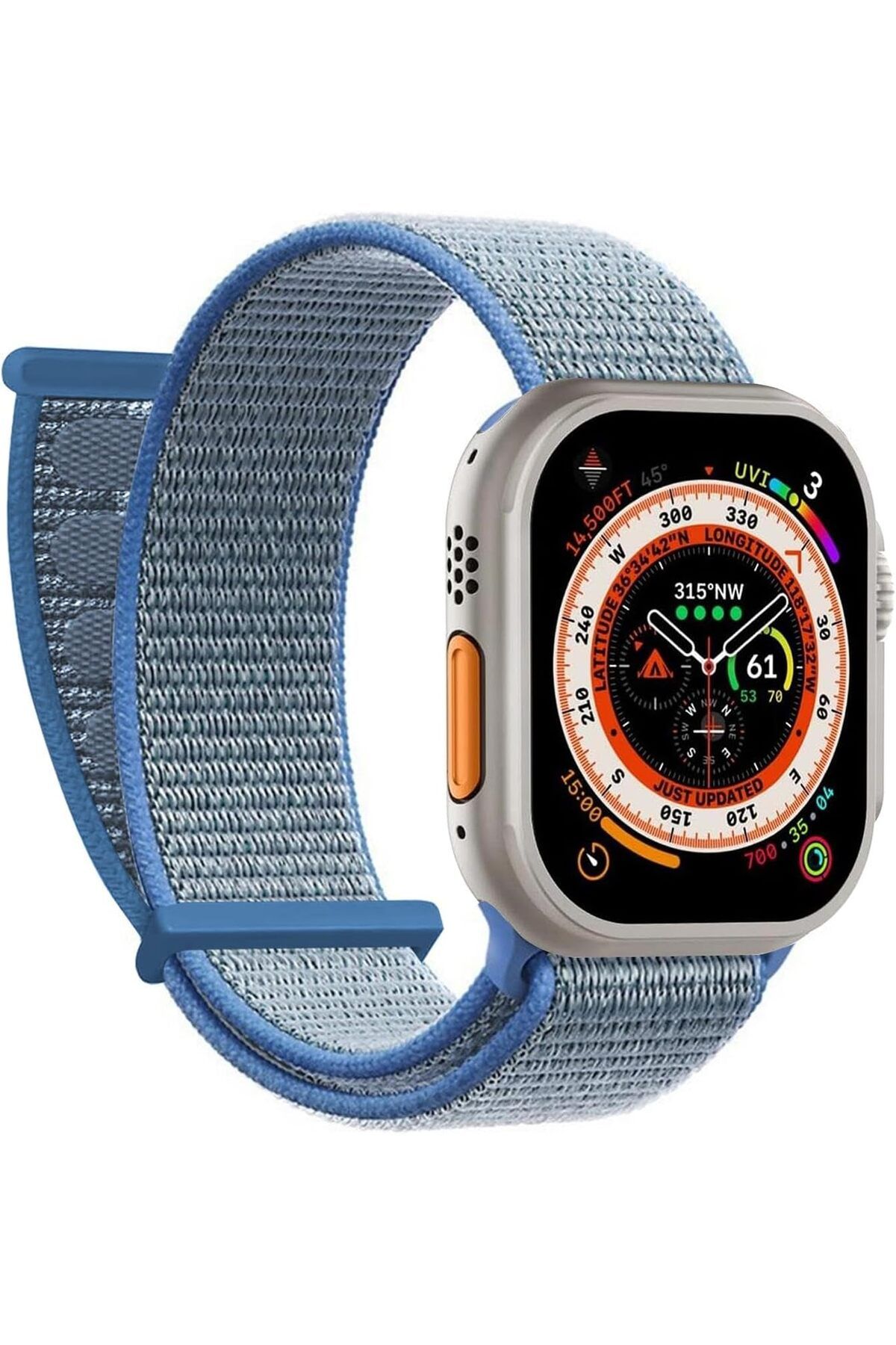 NcK Apple Watch Series 9 45mm için Kordon Hasırlı Woven Mavi