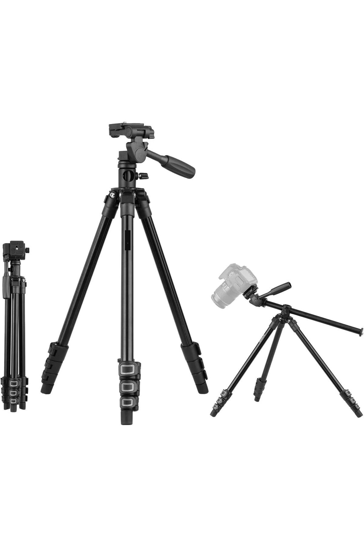 NcK HT-T02 Profesyonel Tripod 154 Cm Yatay Kullanım Çok Fonksiyonlu Panoramik Kafa 360 Derece Dönebilir